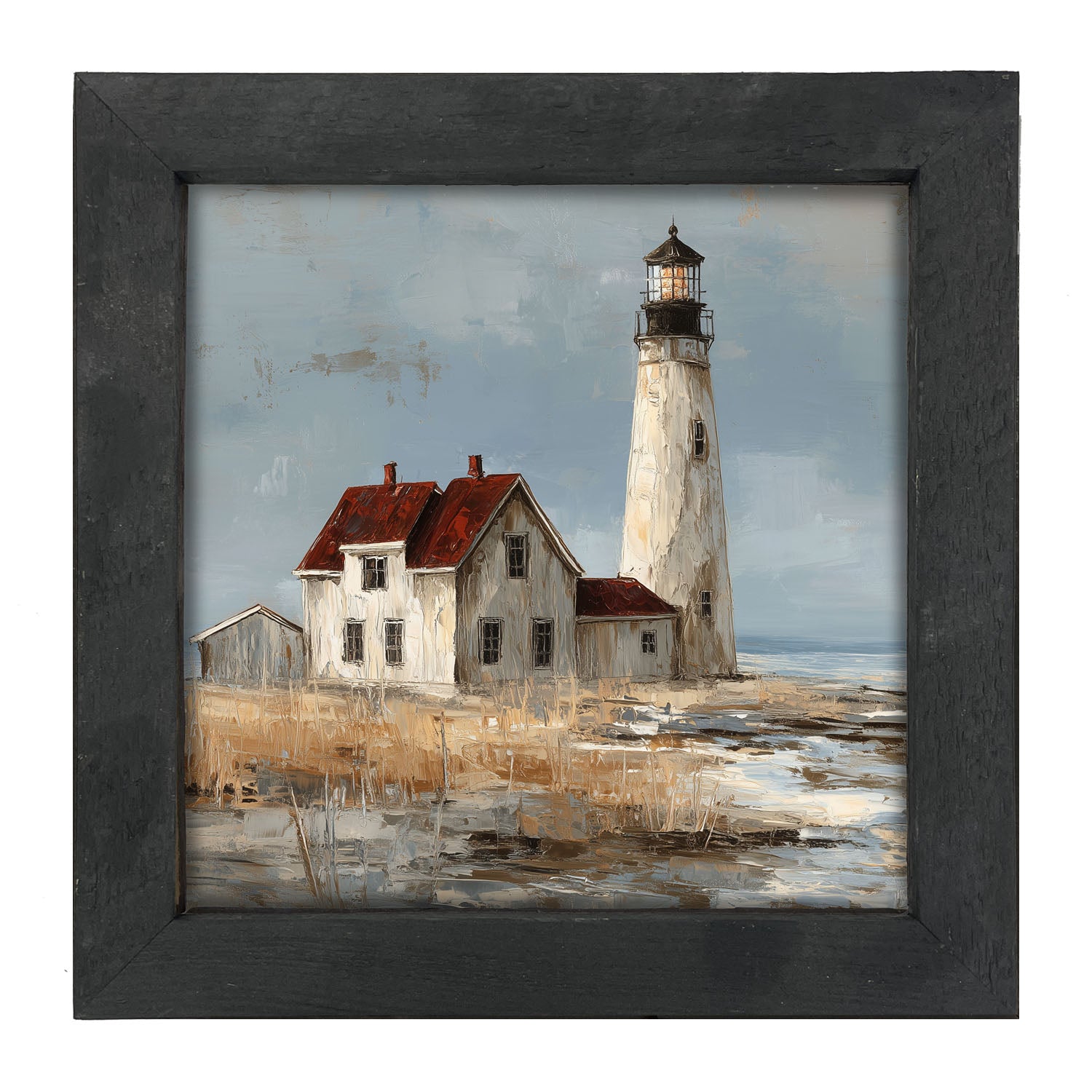 Ocean Island - Lighthouse with Red Roof - Framed Art