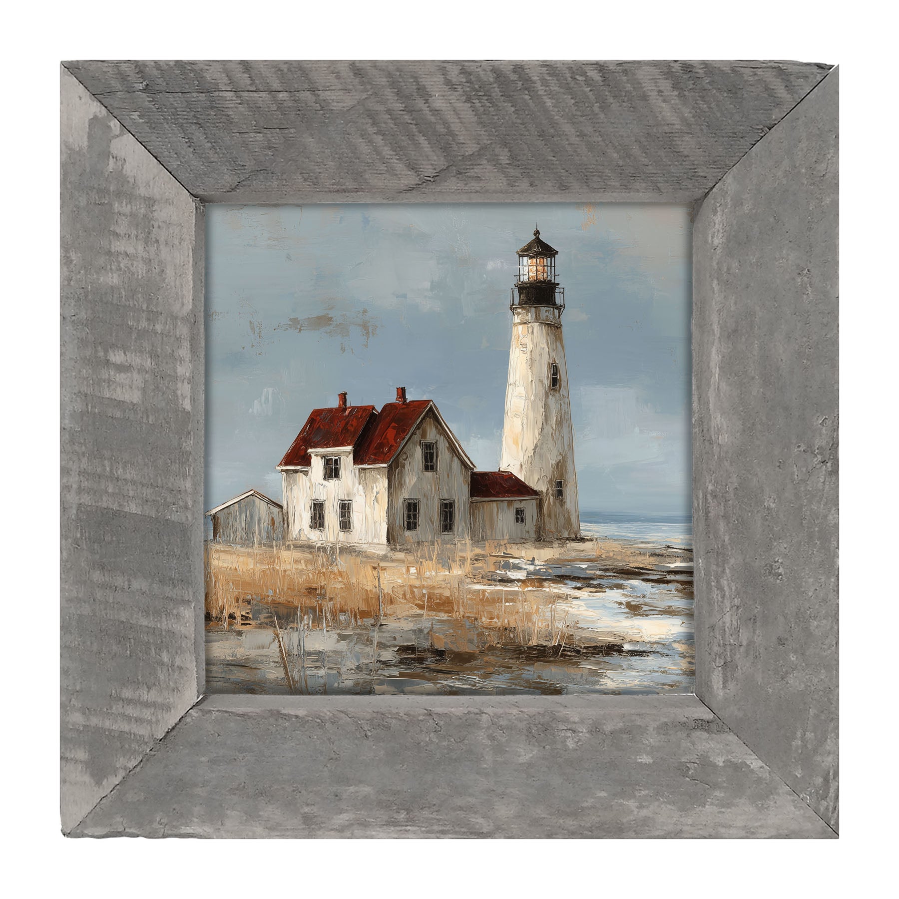 Ocean Island - Lighthouse with Red Roof - Framed Art