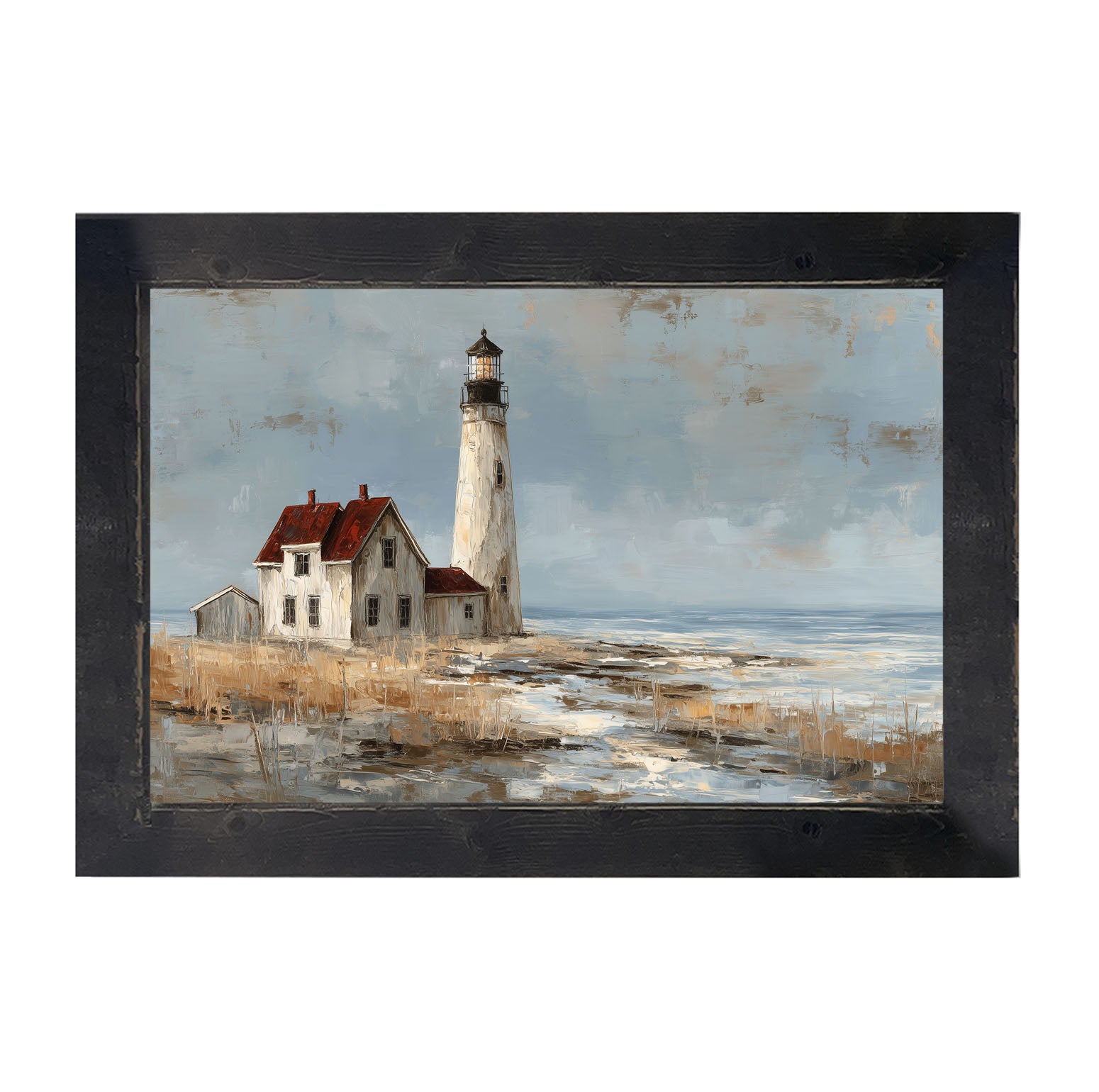 Ocean Island - Lighthouse with Red Roof - Framed Art
