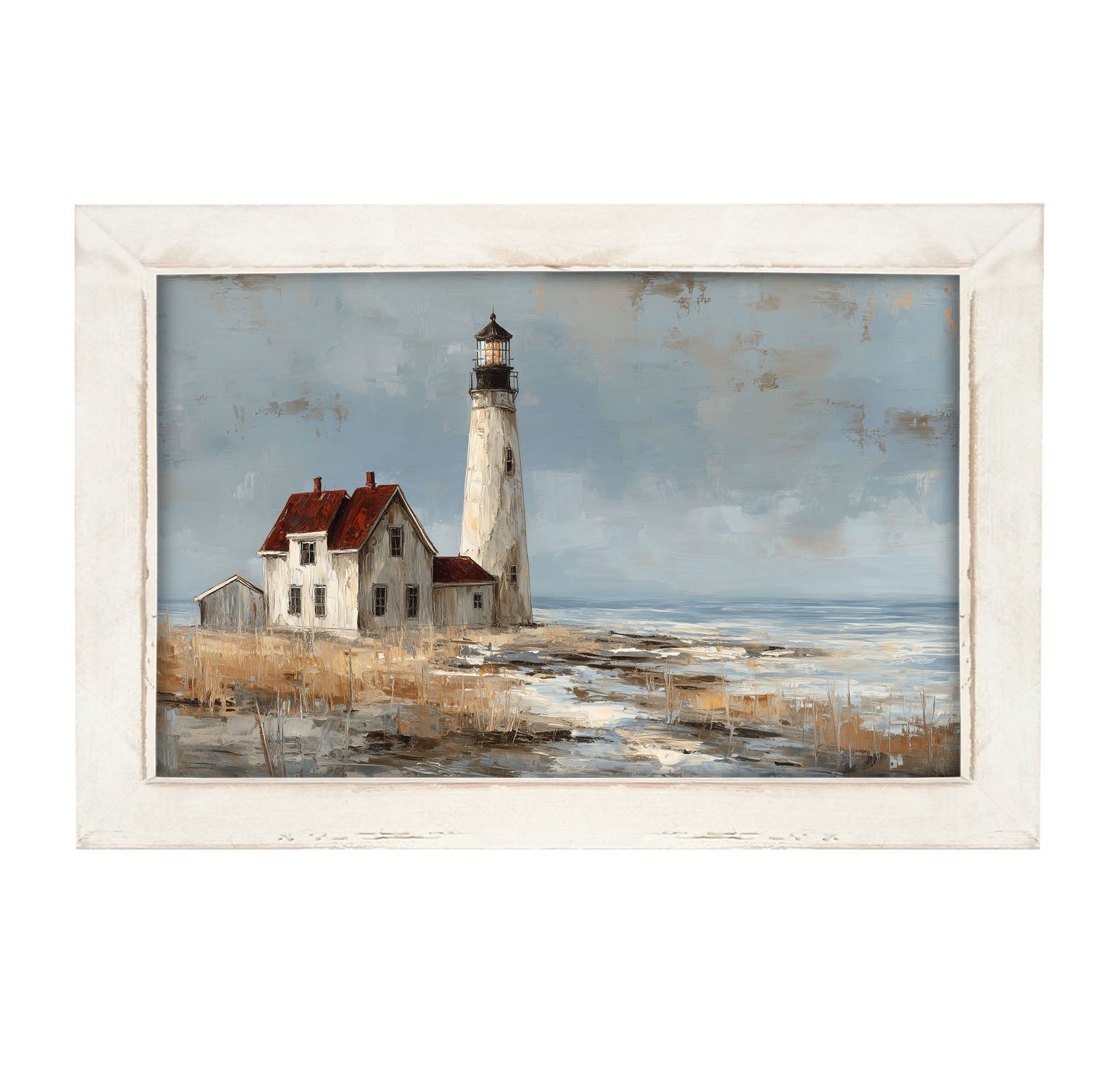 Ocean Island - Lighthouse with Red Roof - Framed Art