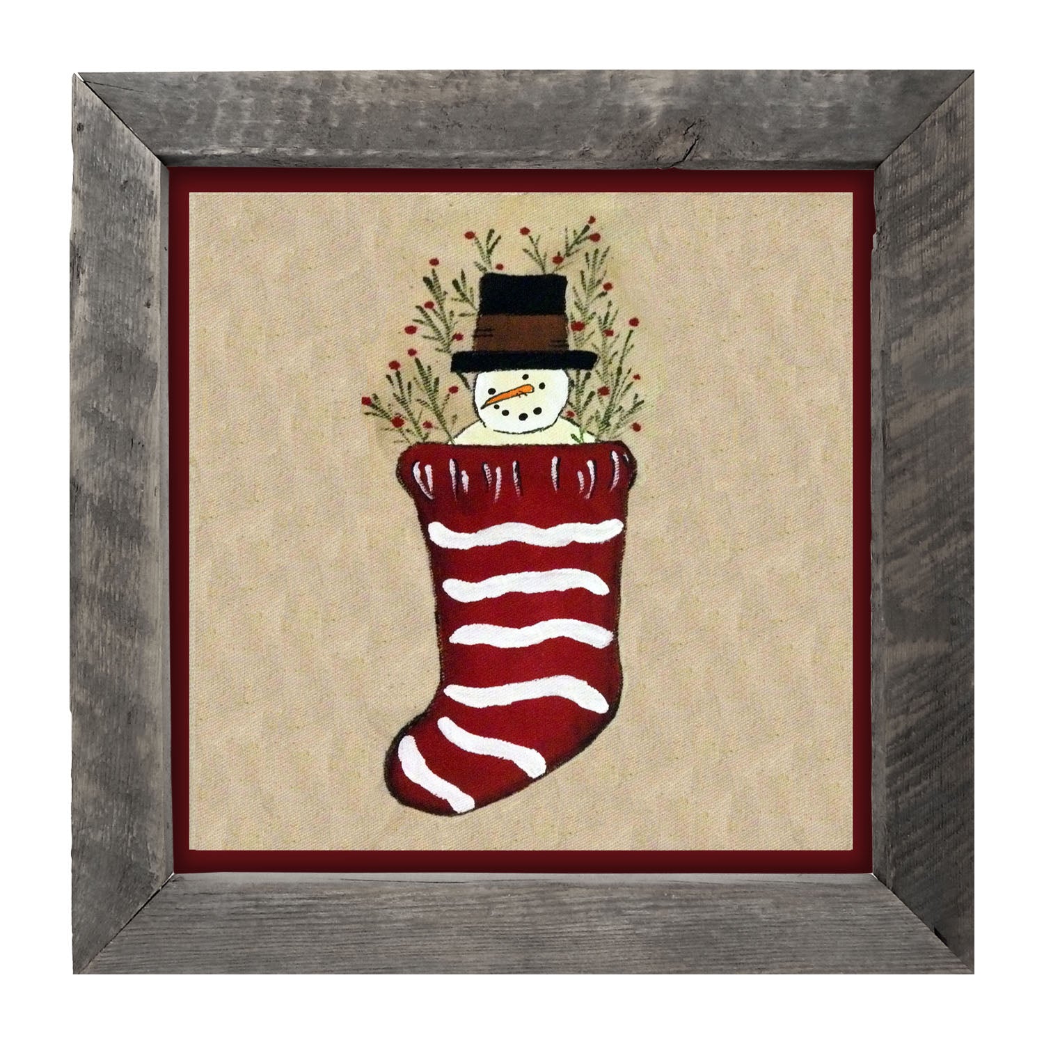 Snowman in Stocking - Framed art