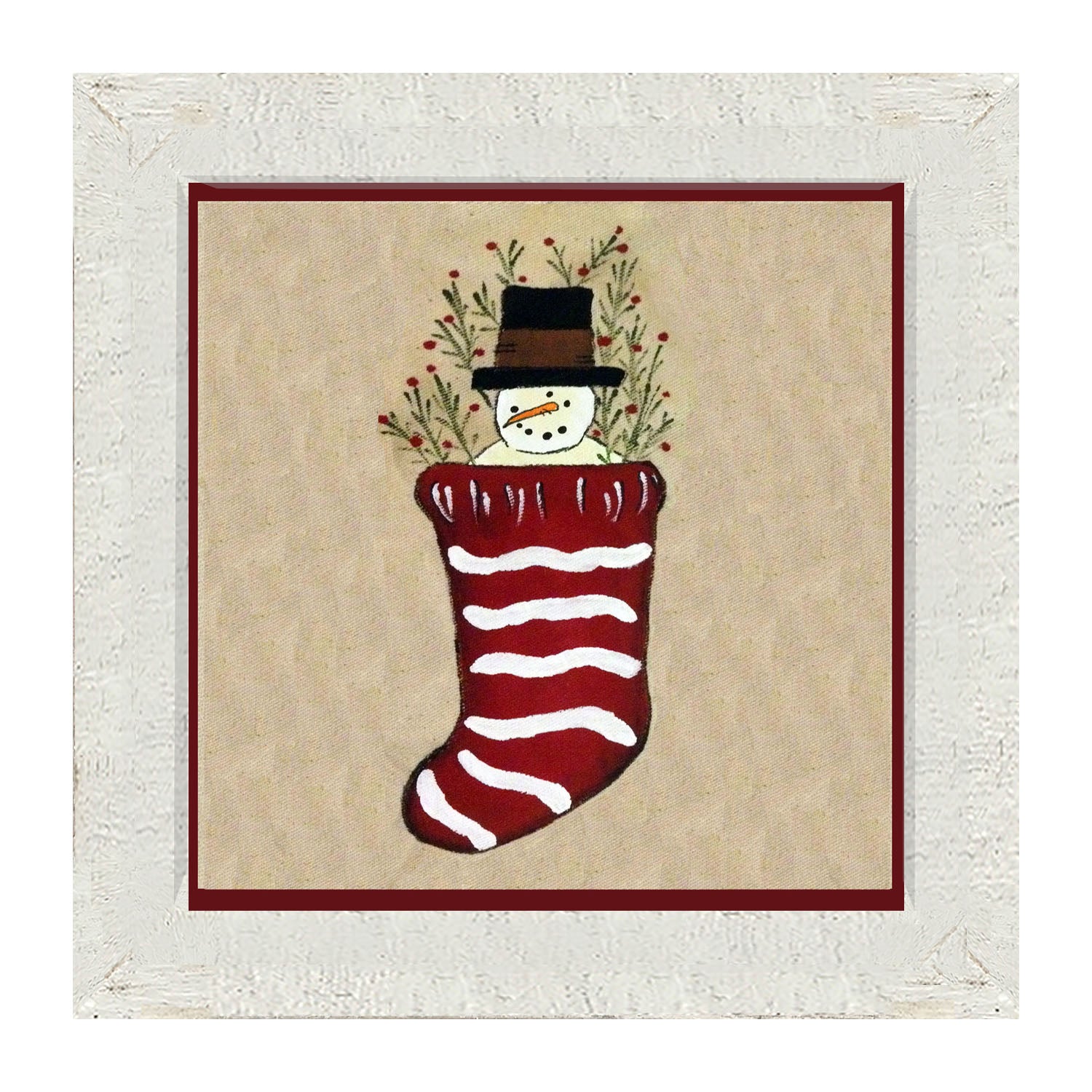 Snowman in Stocking - Framed art