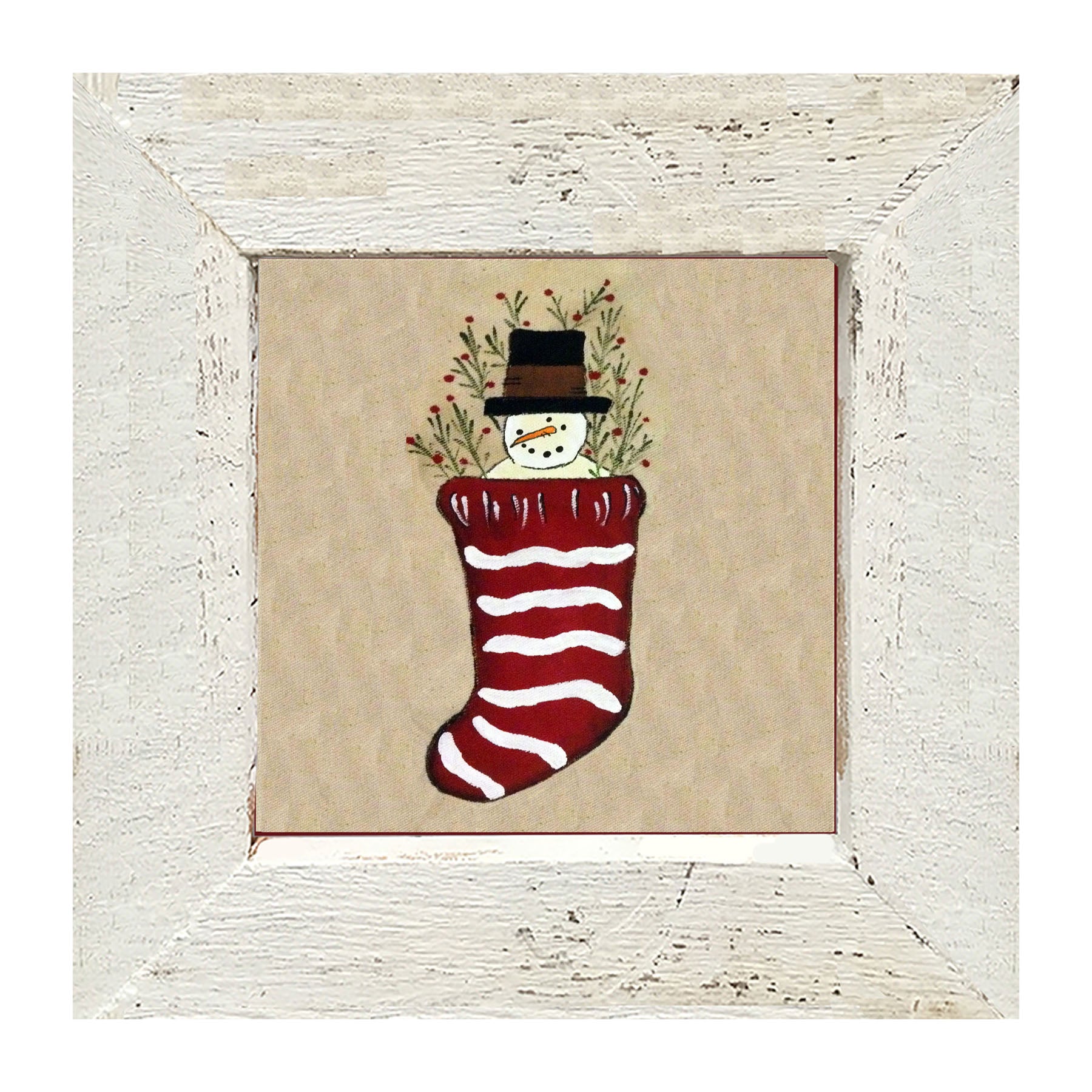 Snowman in Stocking - Framed art