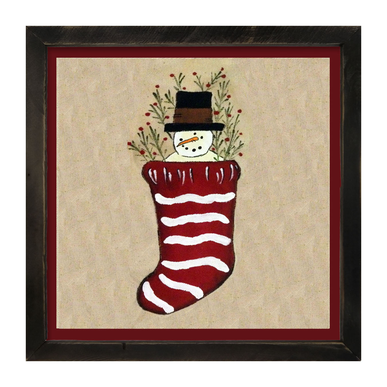 Snowman in Stocking - Framed art