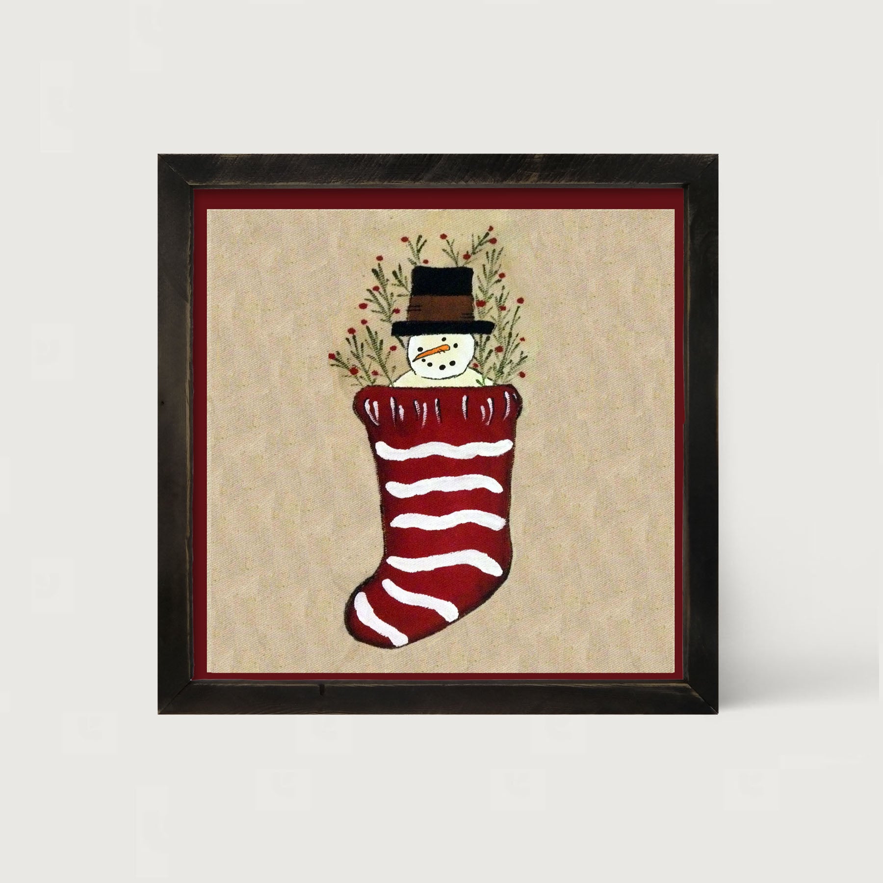 Snowman in Stocking - Framed art