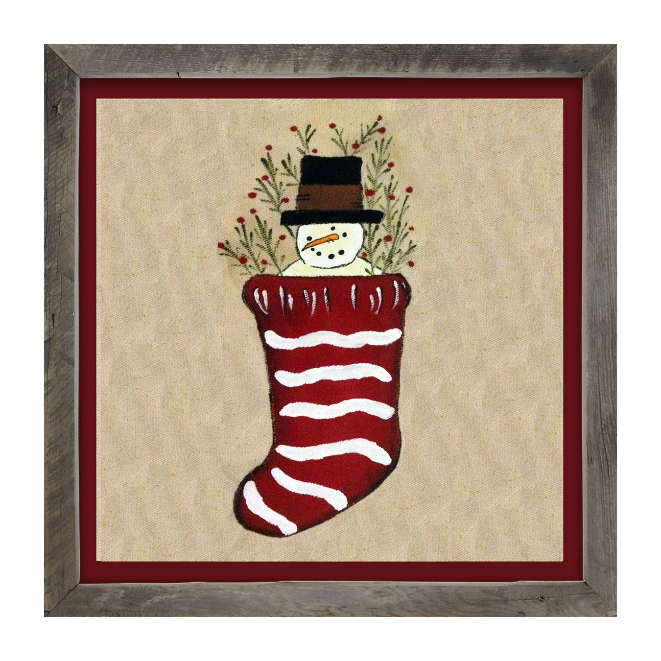 Snowman in Stocking - Framed art