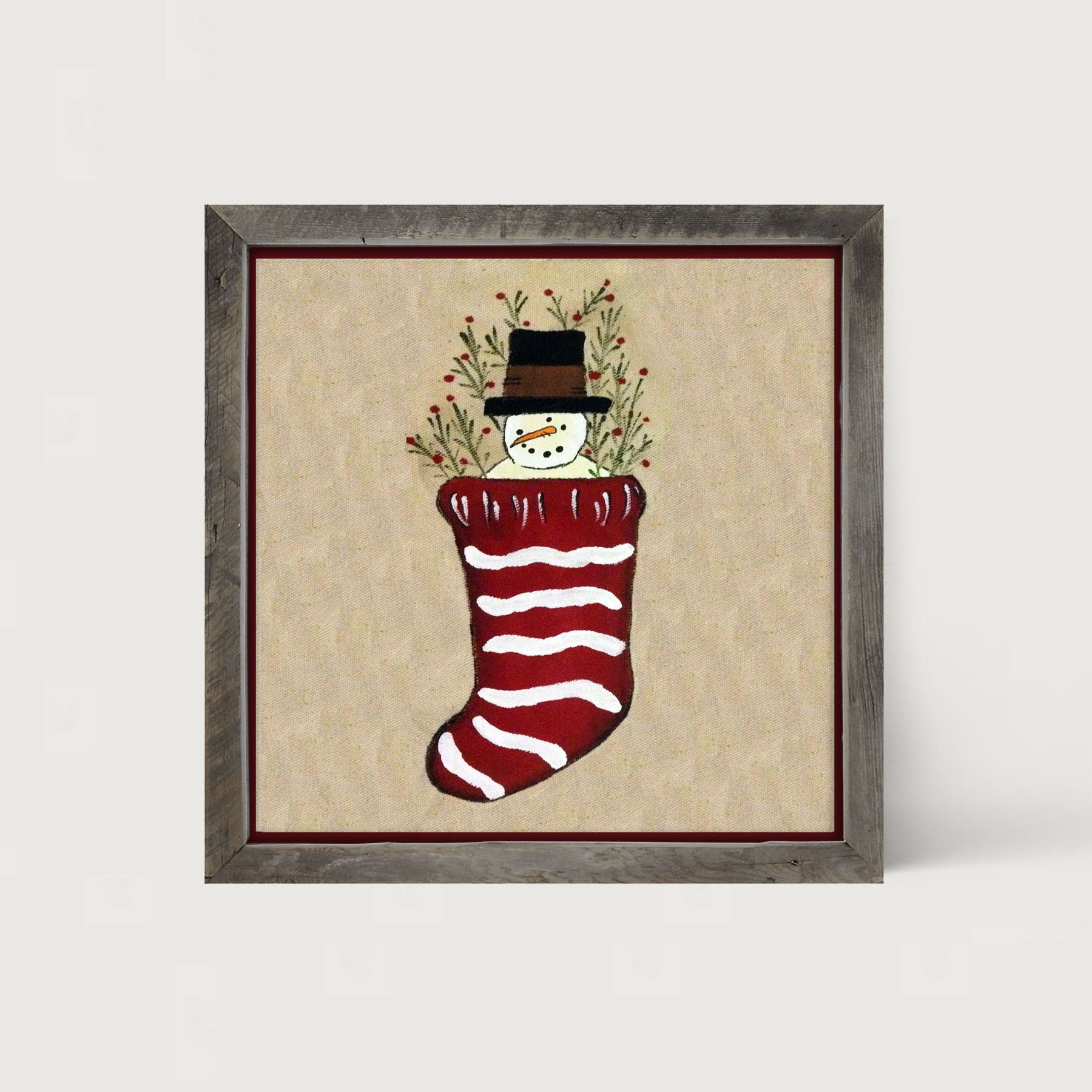 Snowman in Stocking - Framed art