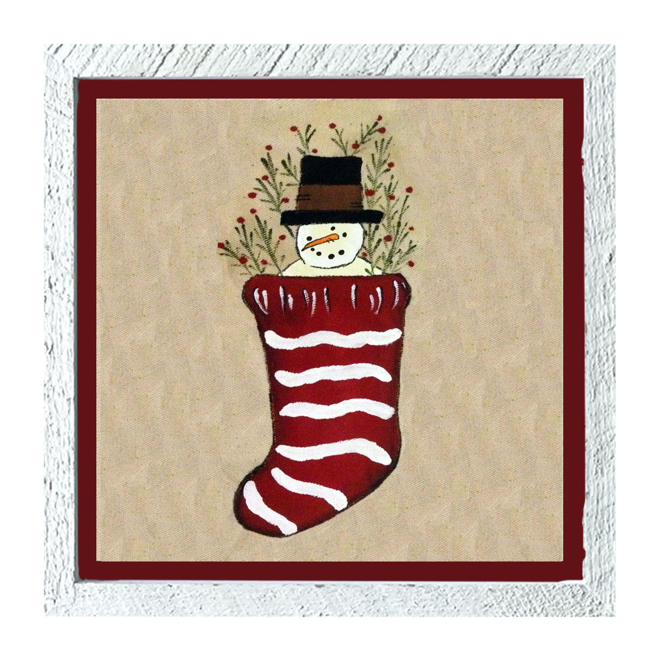 Snowman in Stocking - Framed art