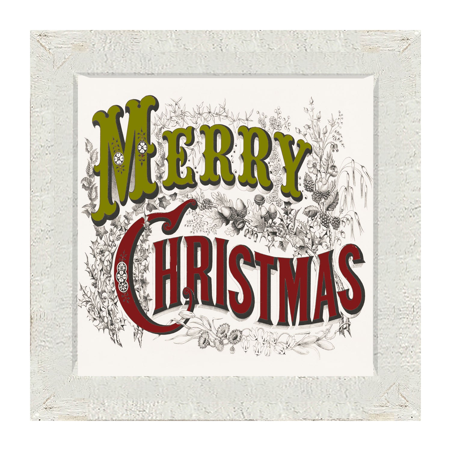 Merry Christmas (Green and Red Letters) - Framed art