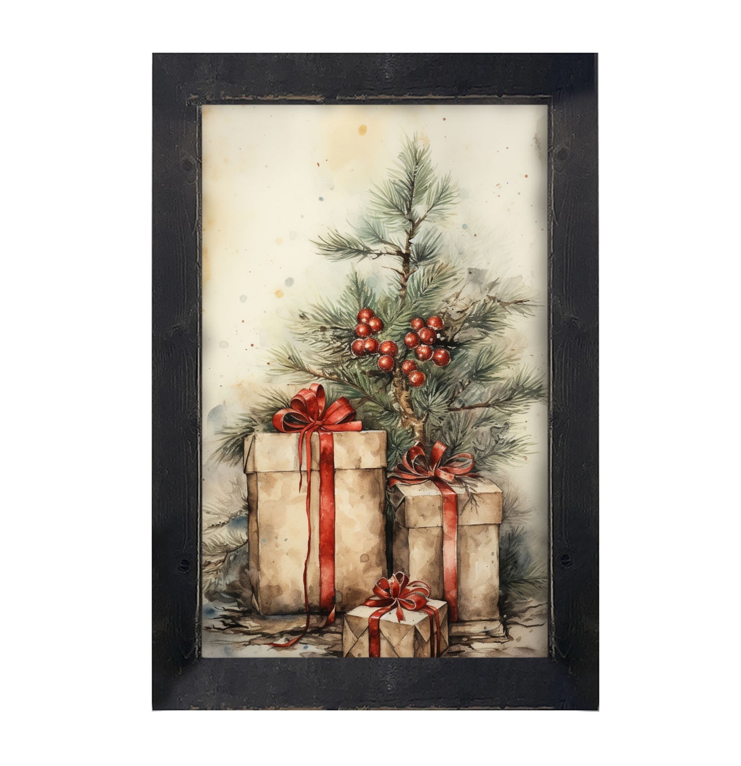 Presents with Christmas tree - Framed art