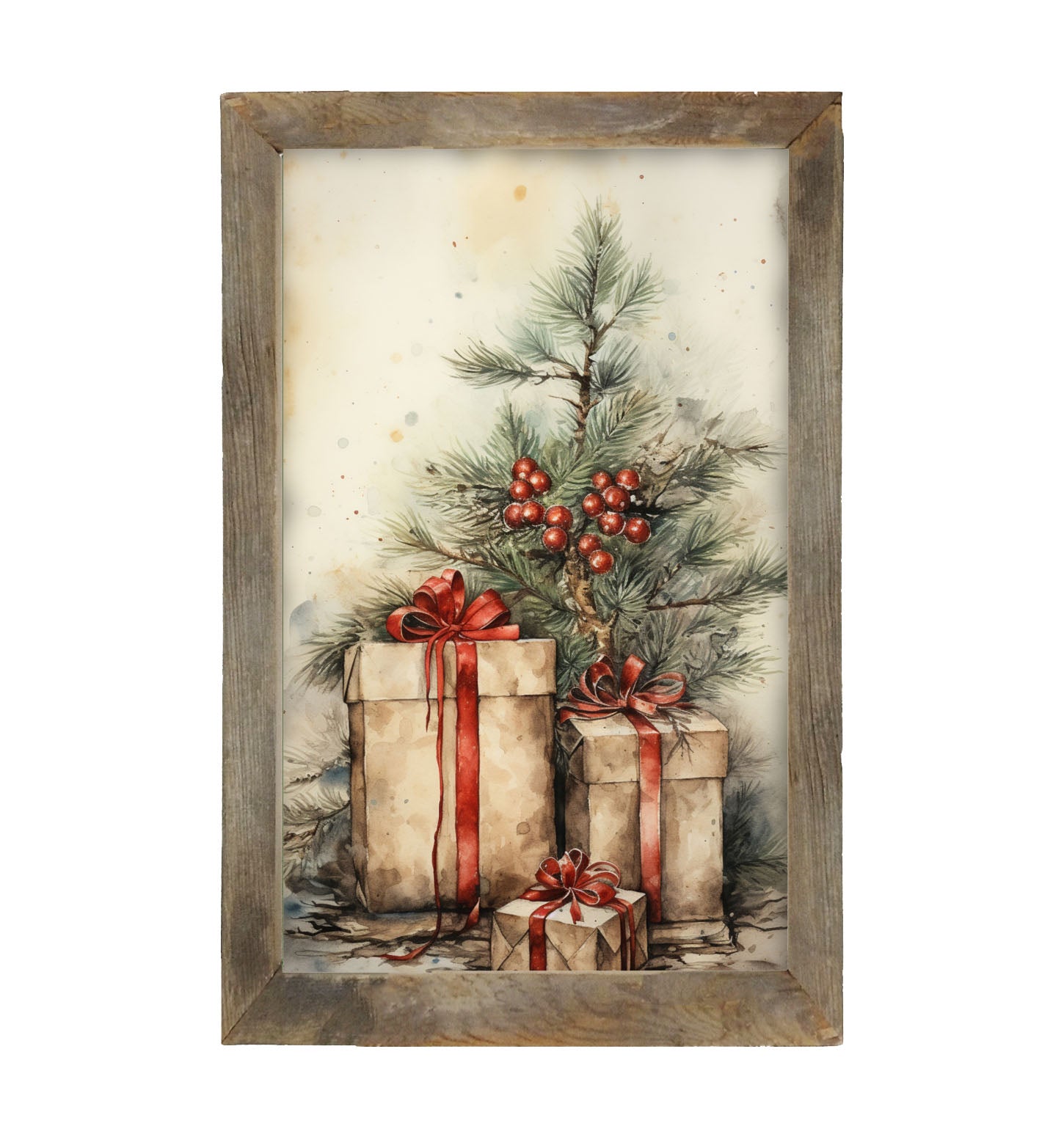 Presents with Christmas tree - Framed art