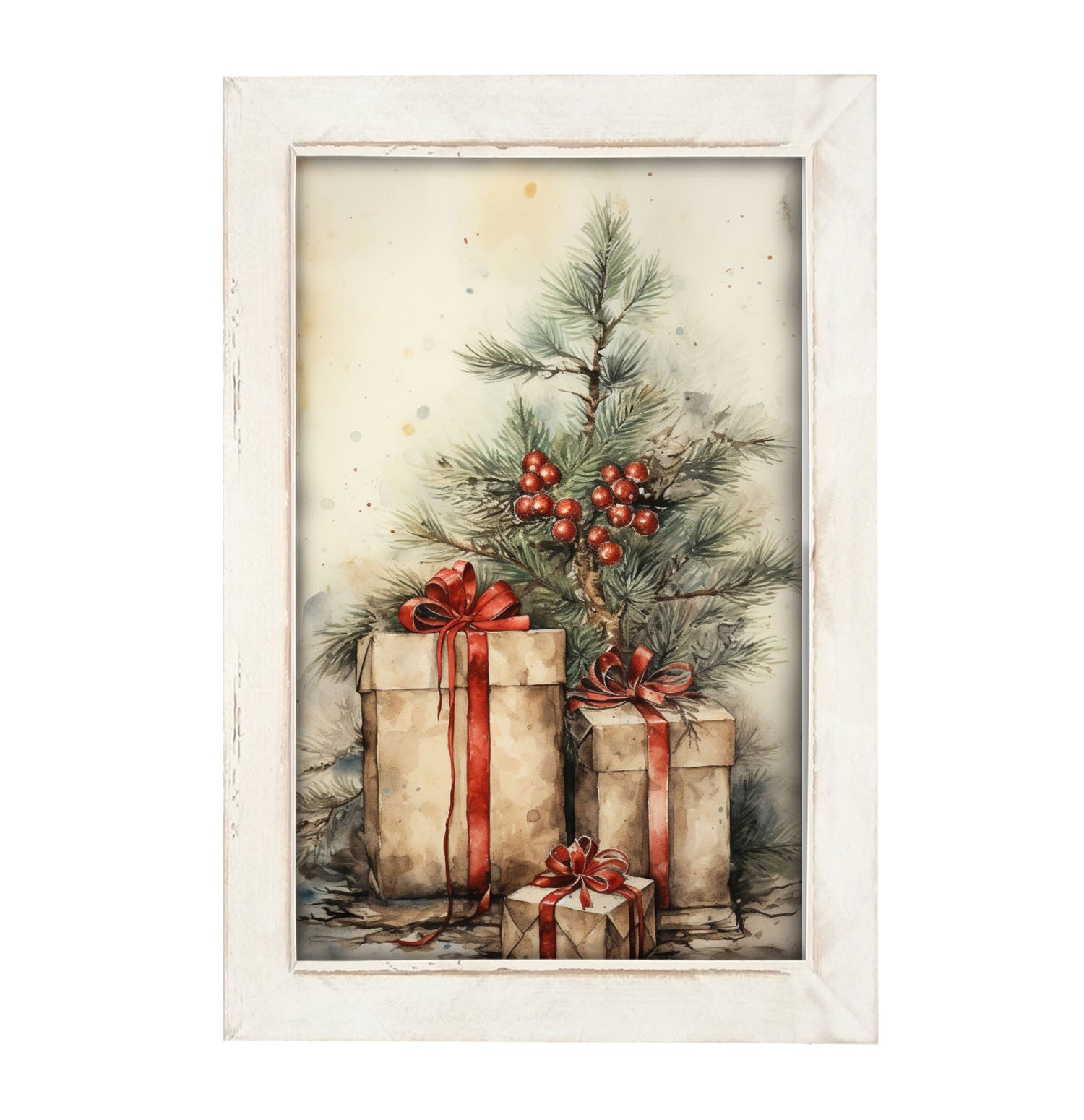 Presents with Christmas tree - Framed art