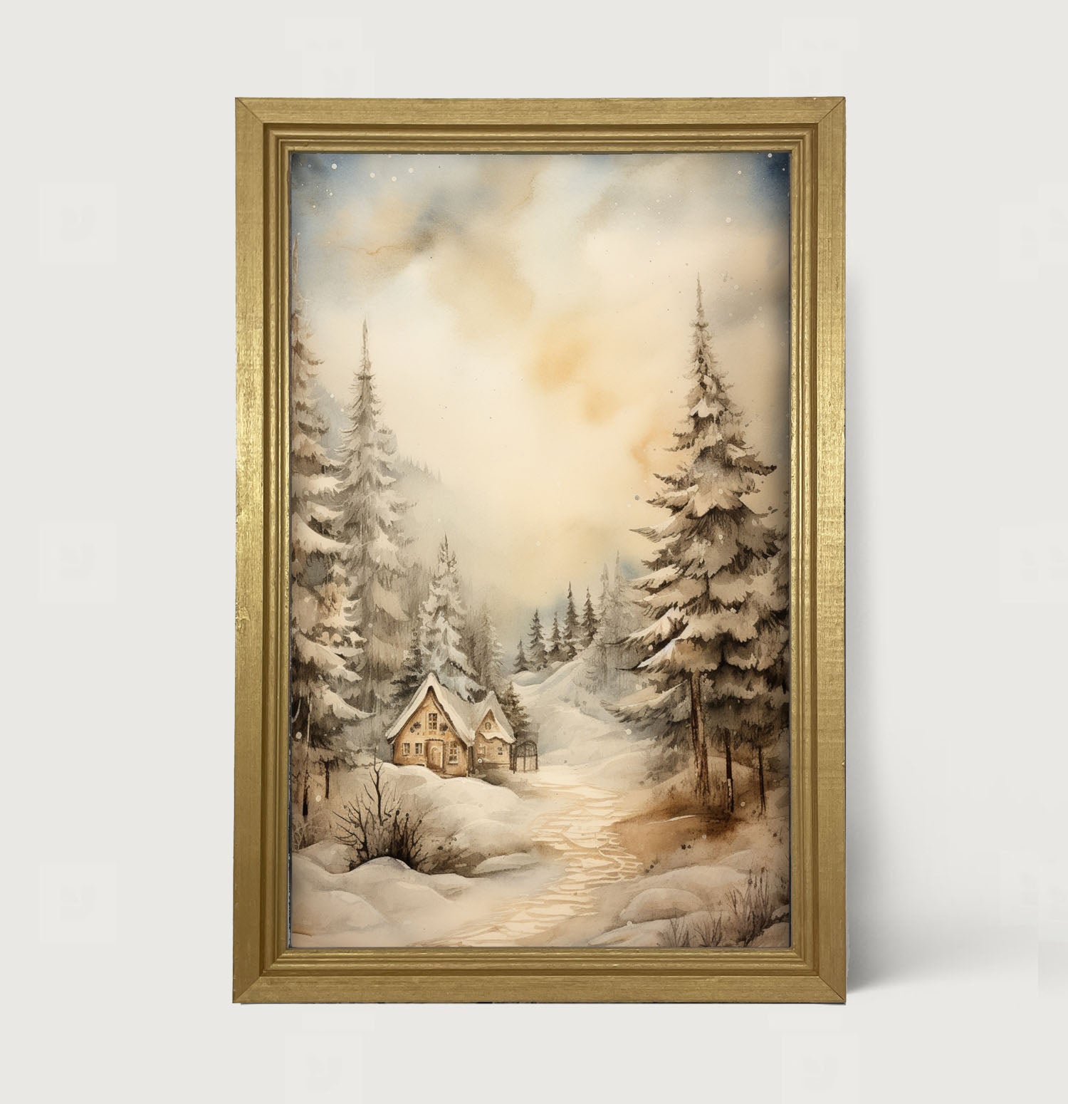 Serene winter cottage - Framed art