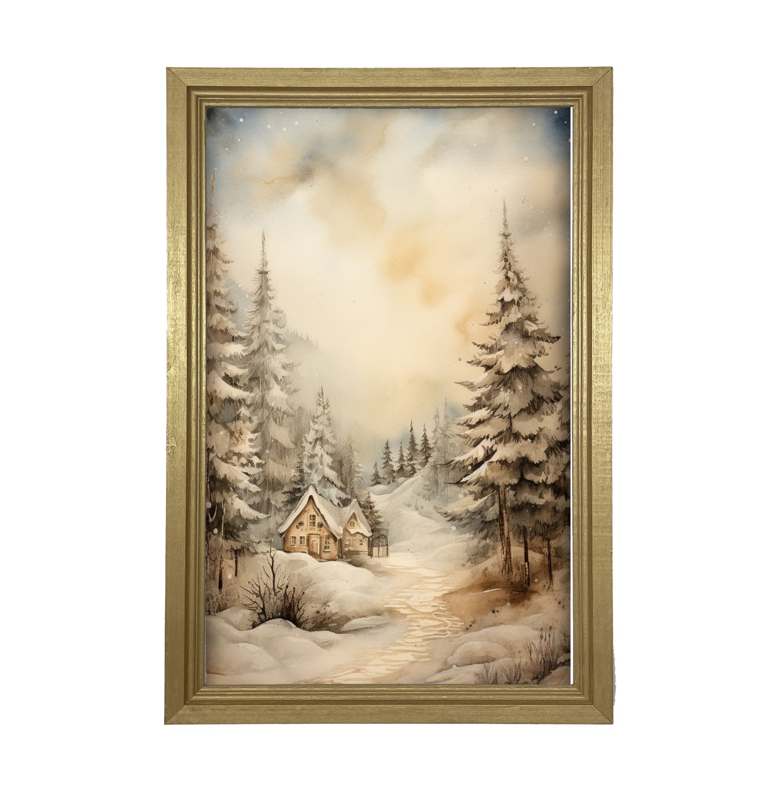 Serene winter cottage - Framed art