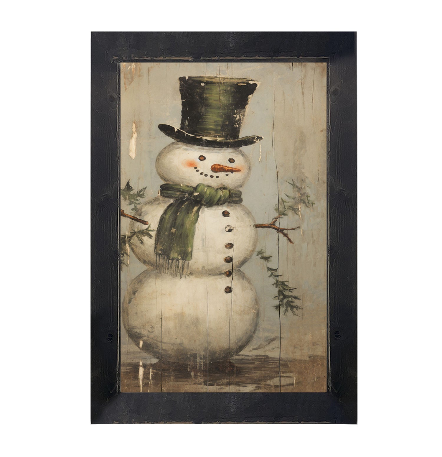 Snowman with green scarf - Framed art