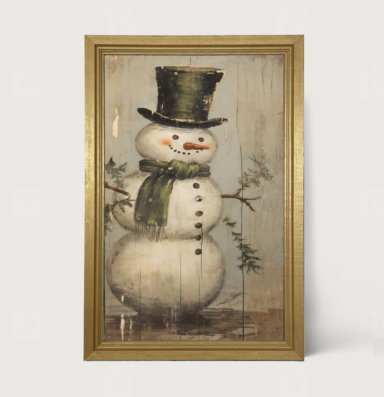 Snowman with green scarf - Framed art