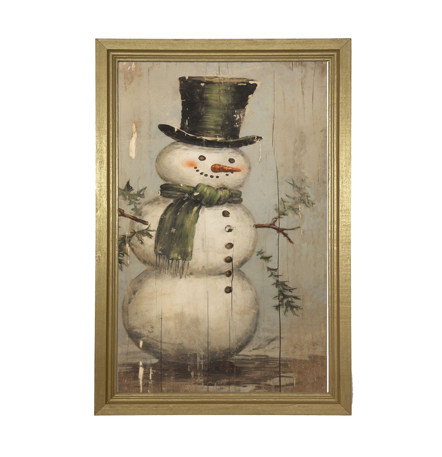 Snowman with green scarf - Framed art