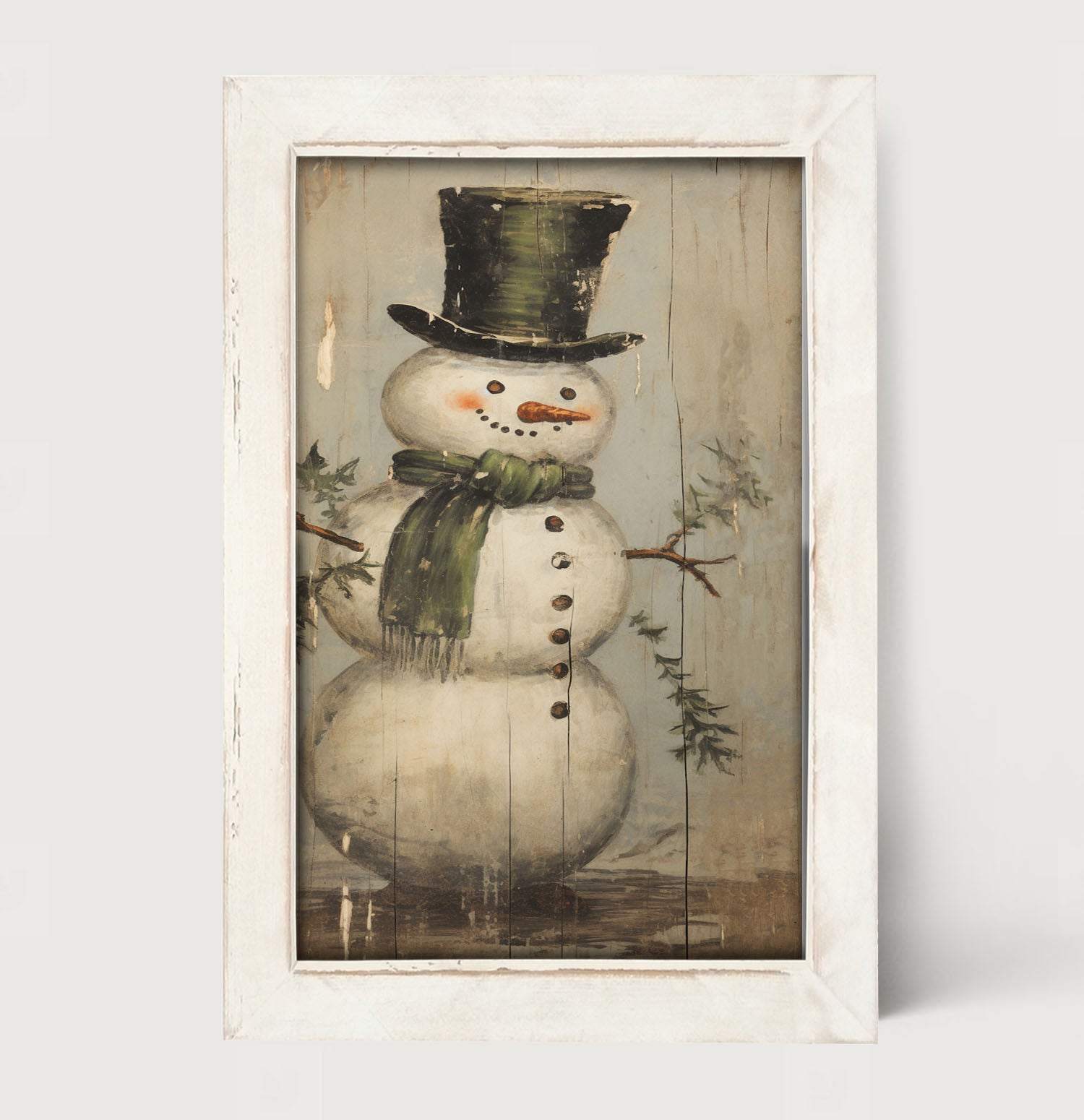 Snowman with green scarf - Framed art