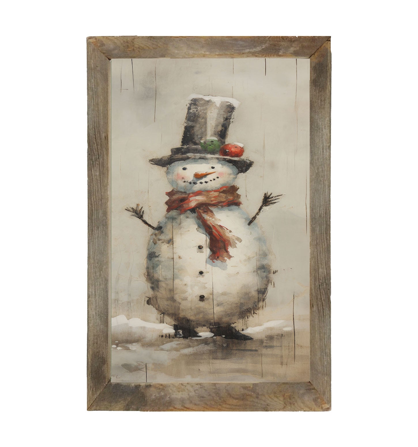 Snowman with red scarf - Framed art
