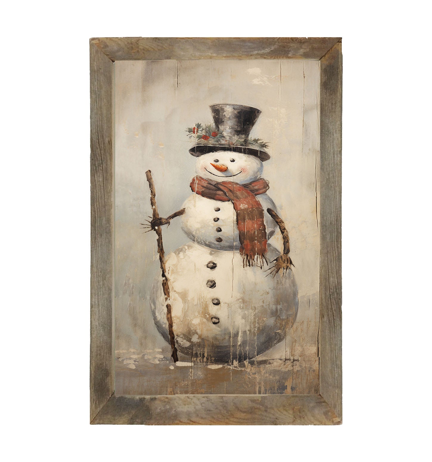 Rustic happy snowman