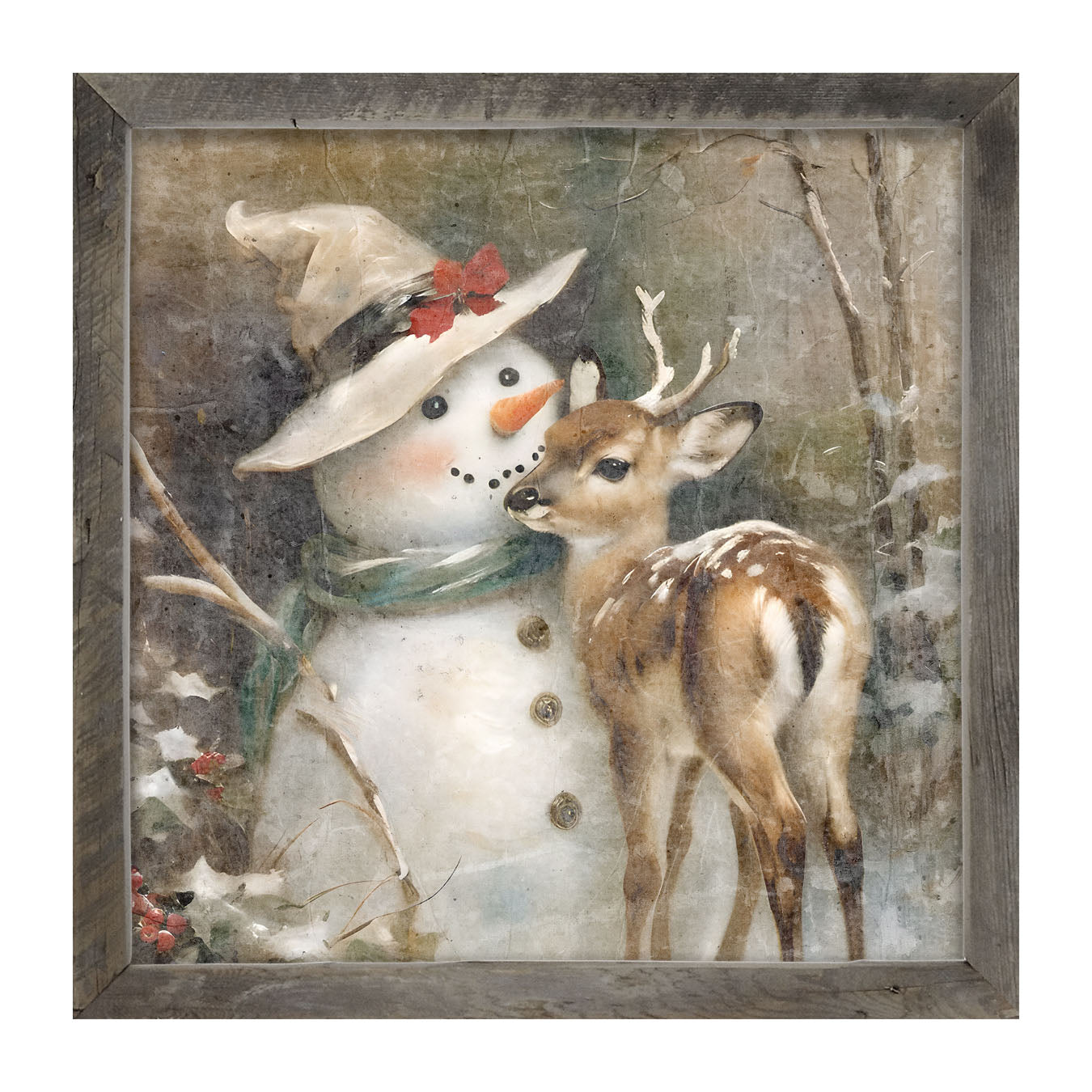 Snowman with deer - Framed Art