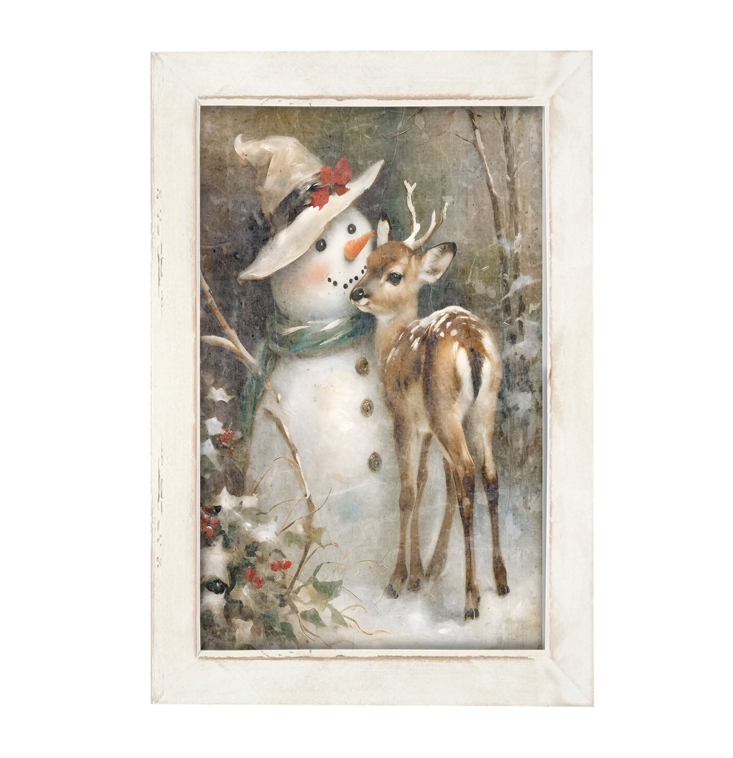 Snowman with deer - Framed Art