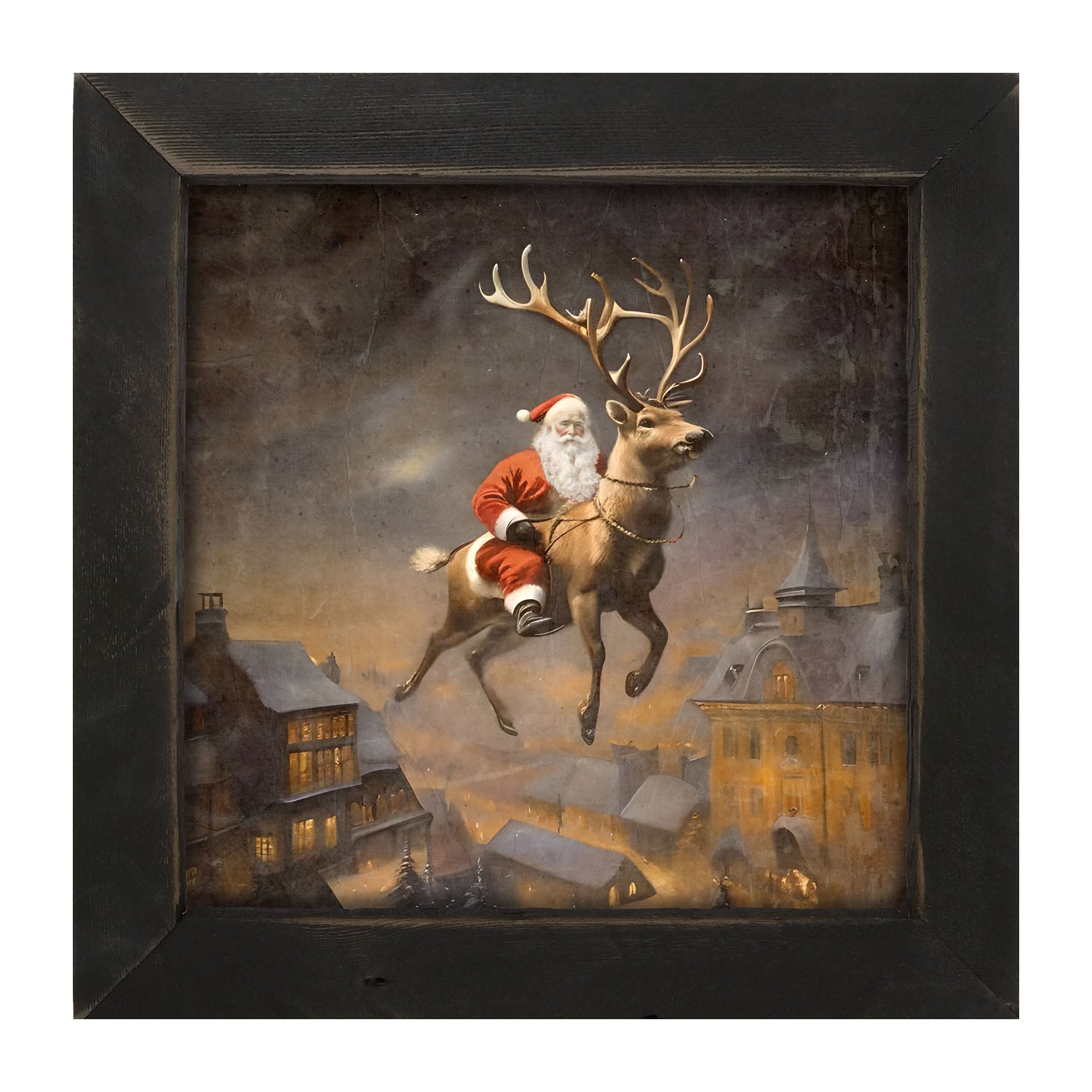 Santa on a Reindeer - Framed Art
