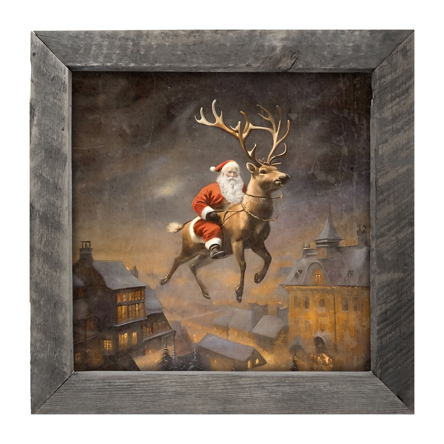 Santa on a Reindeer - Framed Art