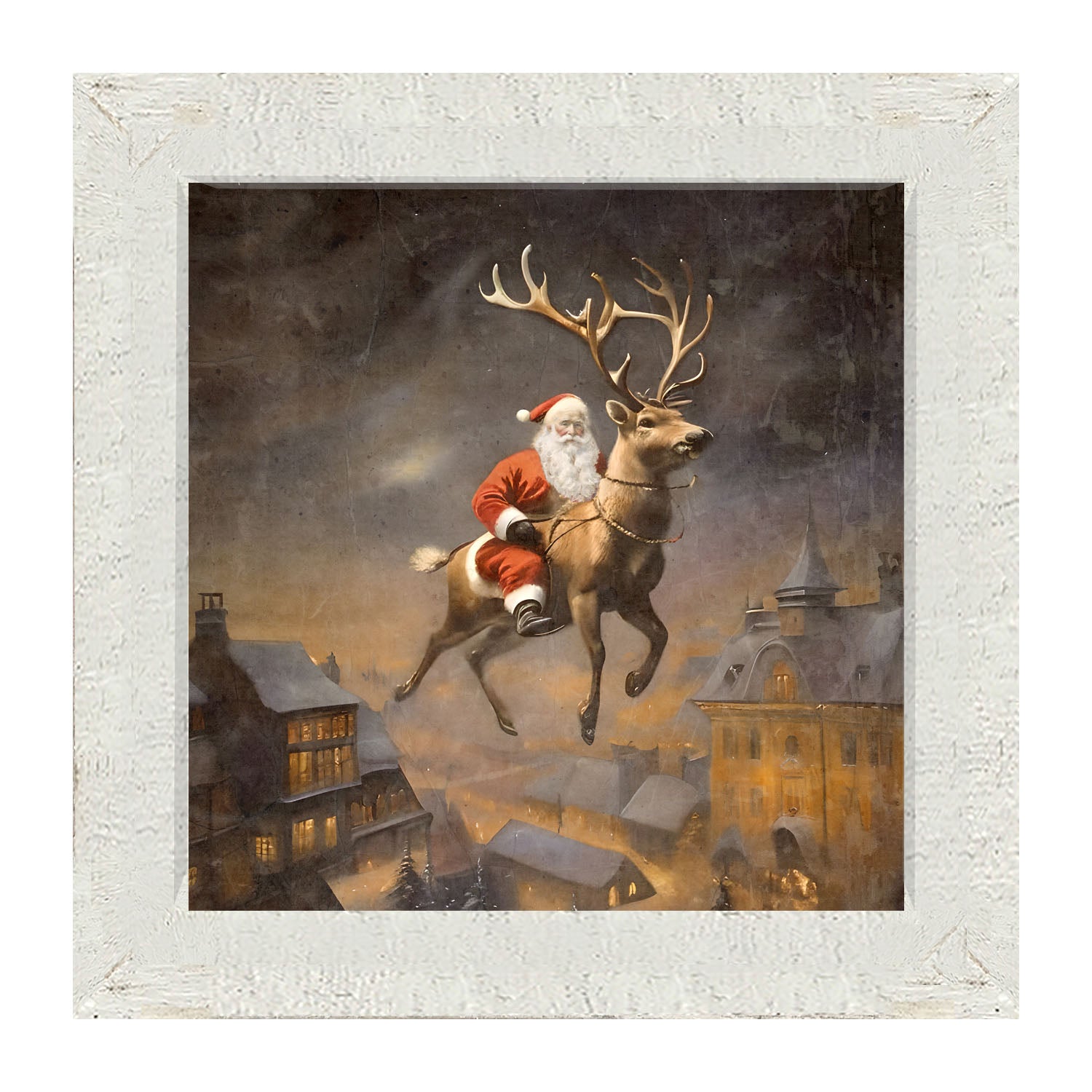Santa on a Reindeer - Framed Art