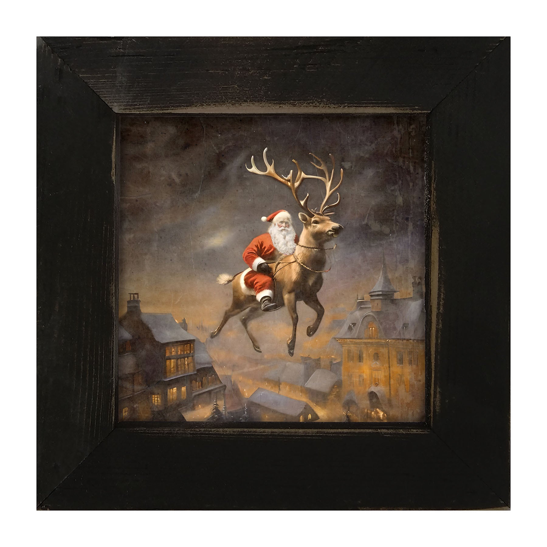 Santa on a Reindeer - Framed Art