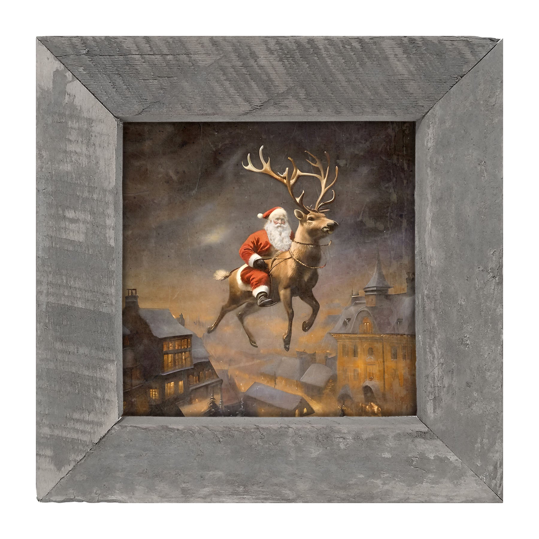 Santa on a Reindeer - Framed Art