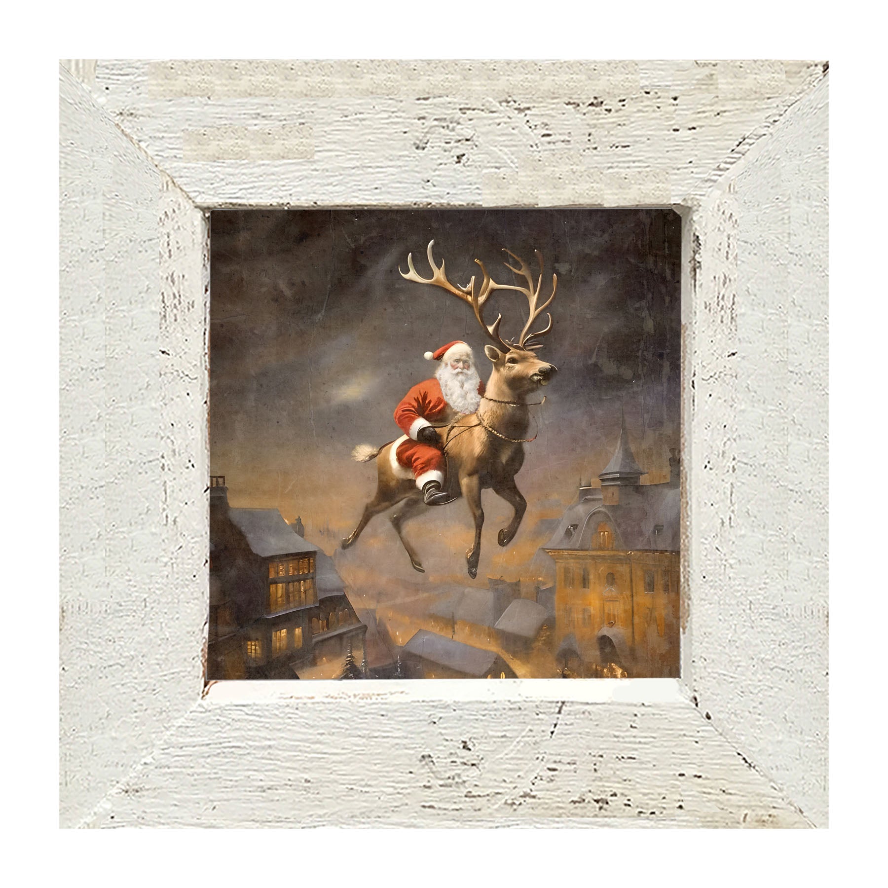 Santa on a Reindeer - Framed Art