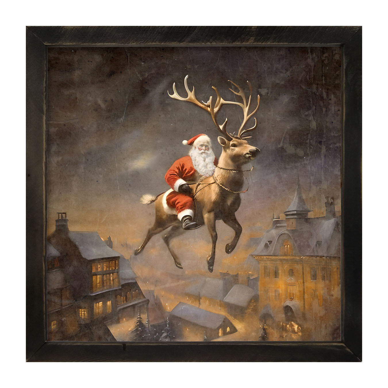 Santa on a Reindeer - Framed Art