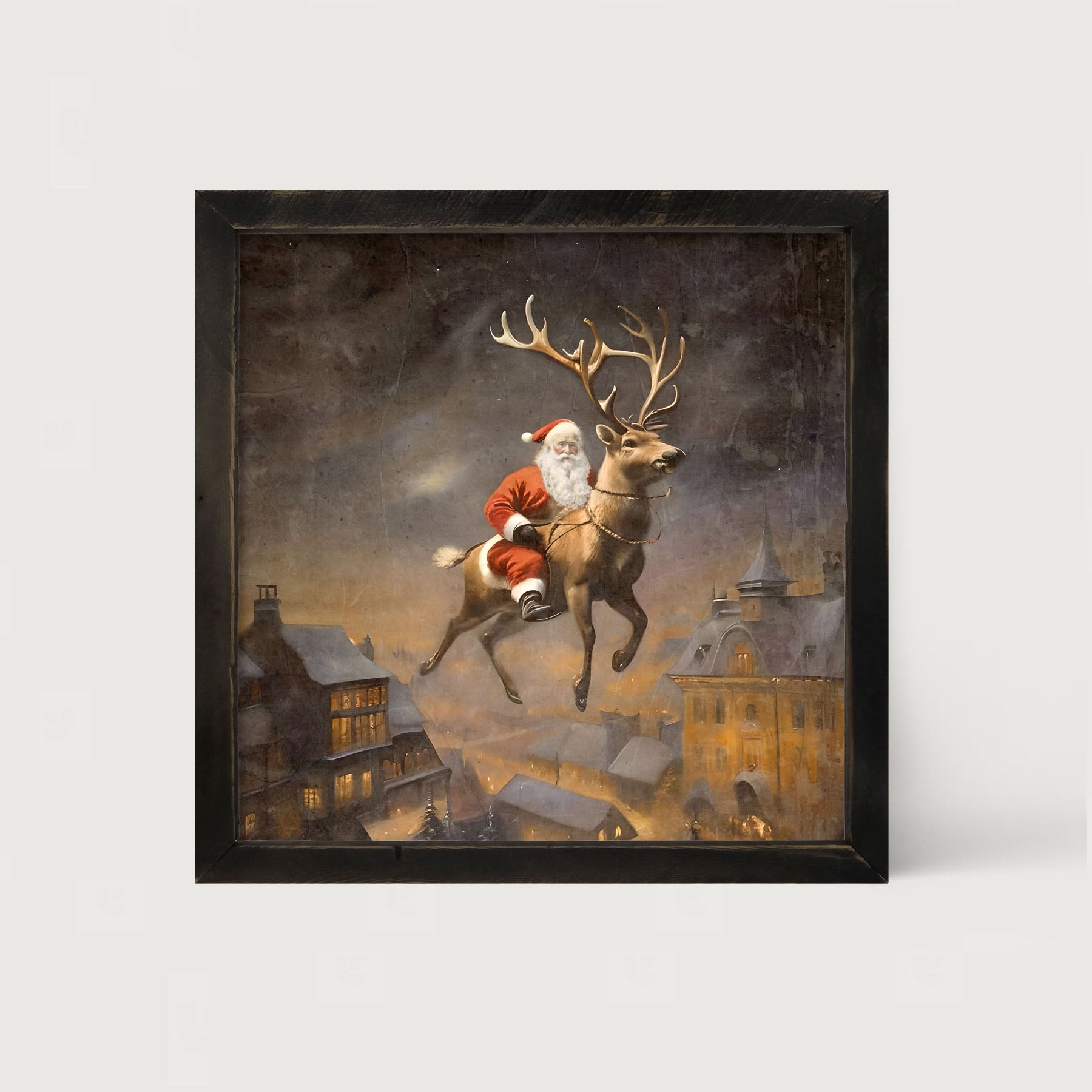 Santa on a Reindeer - Framed Art