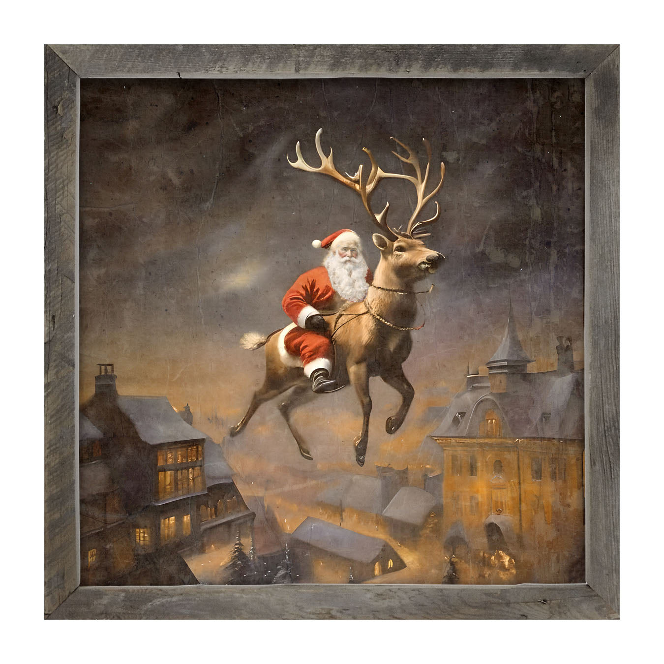 Santa on a Reindeer - Framed Art