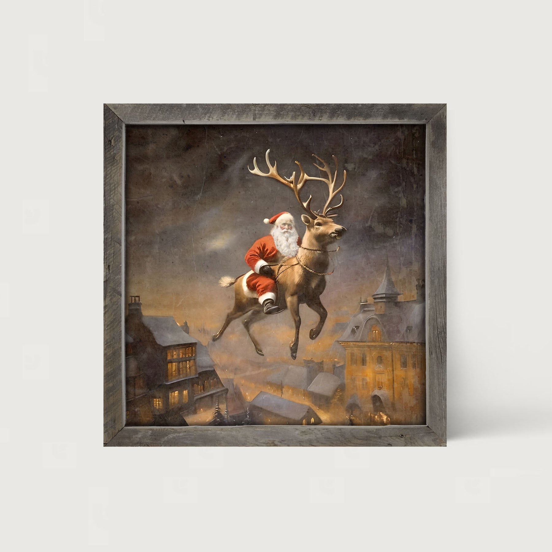 Santa on a Reindeer - Framed Art