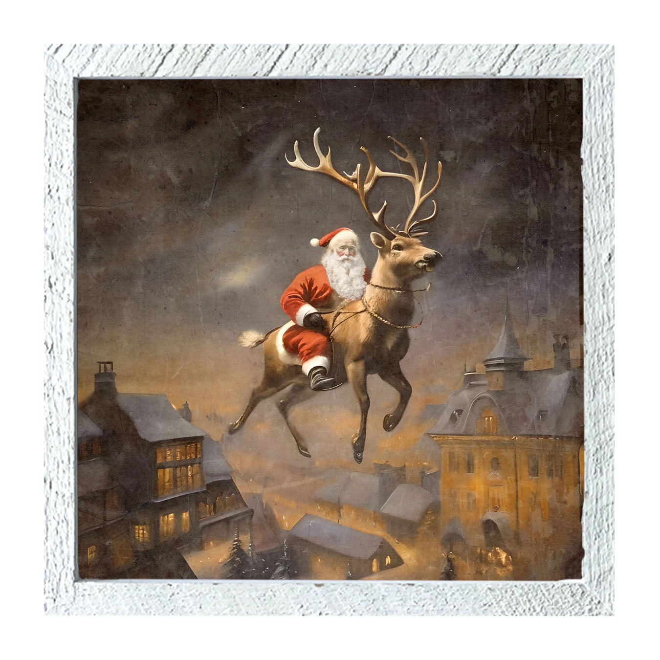 Santa on a Reindeer - Framed Art