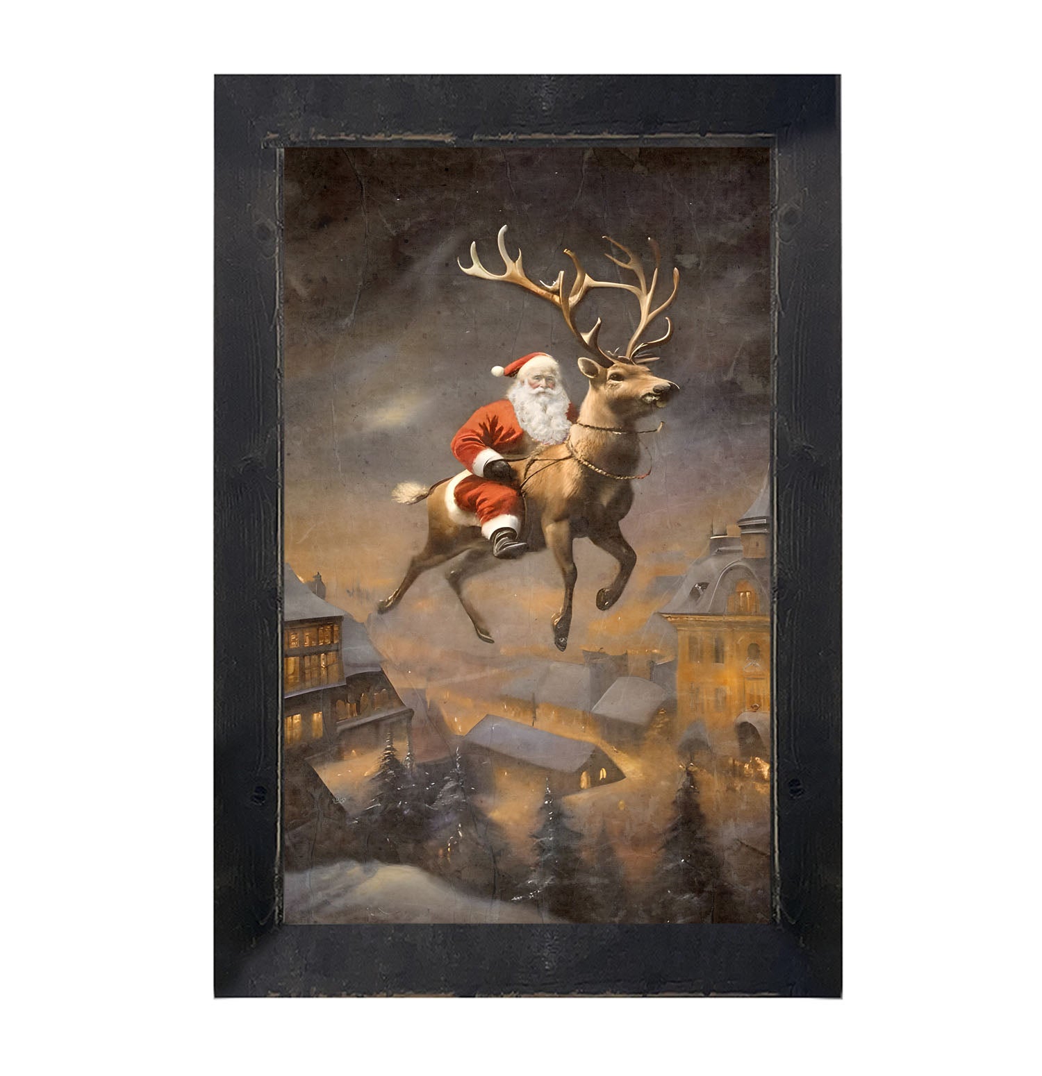 Santa on a Reindeer - Framed Art
