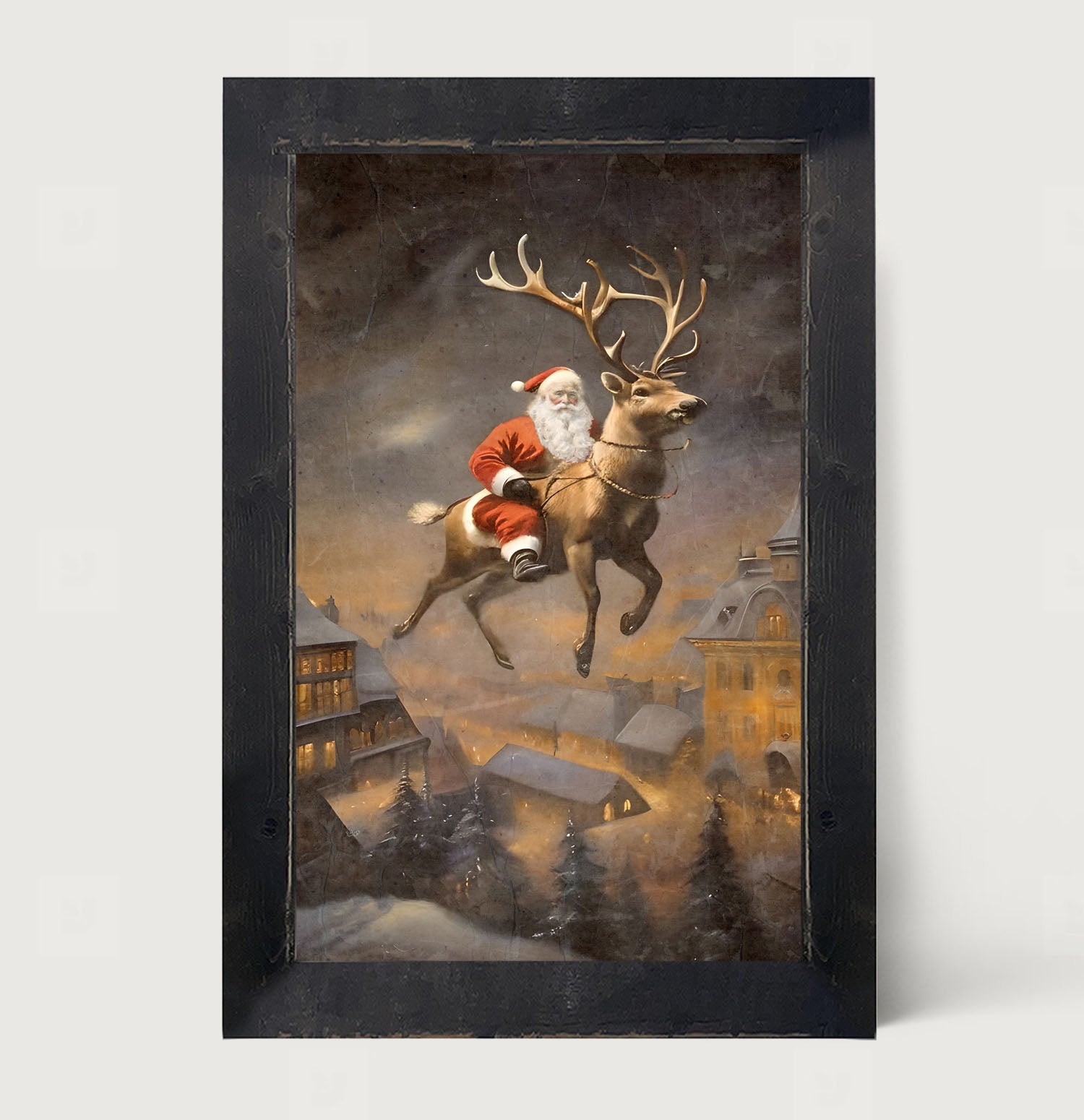 Santa on a Reindeer - Framed Art