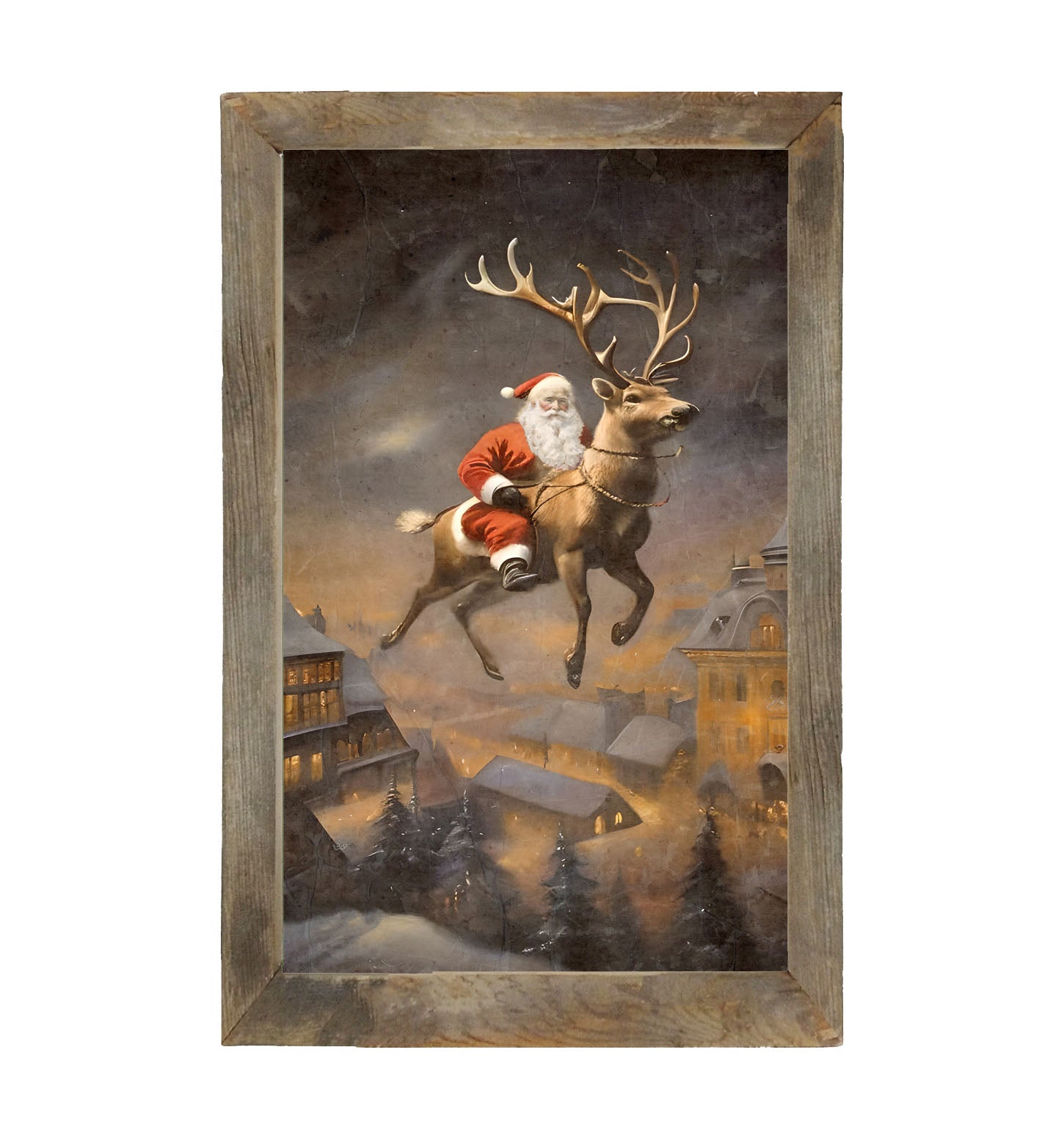 Santa on a Reindeer - Framed Art