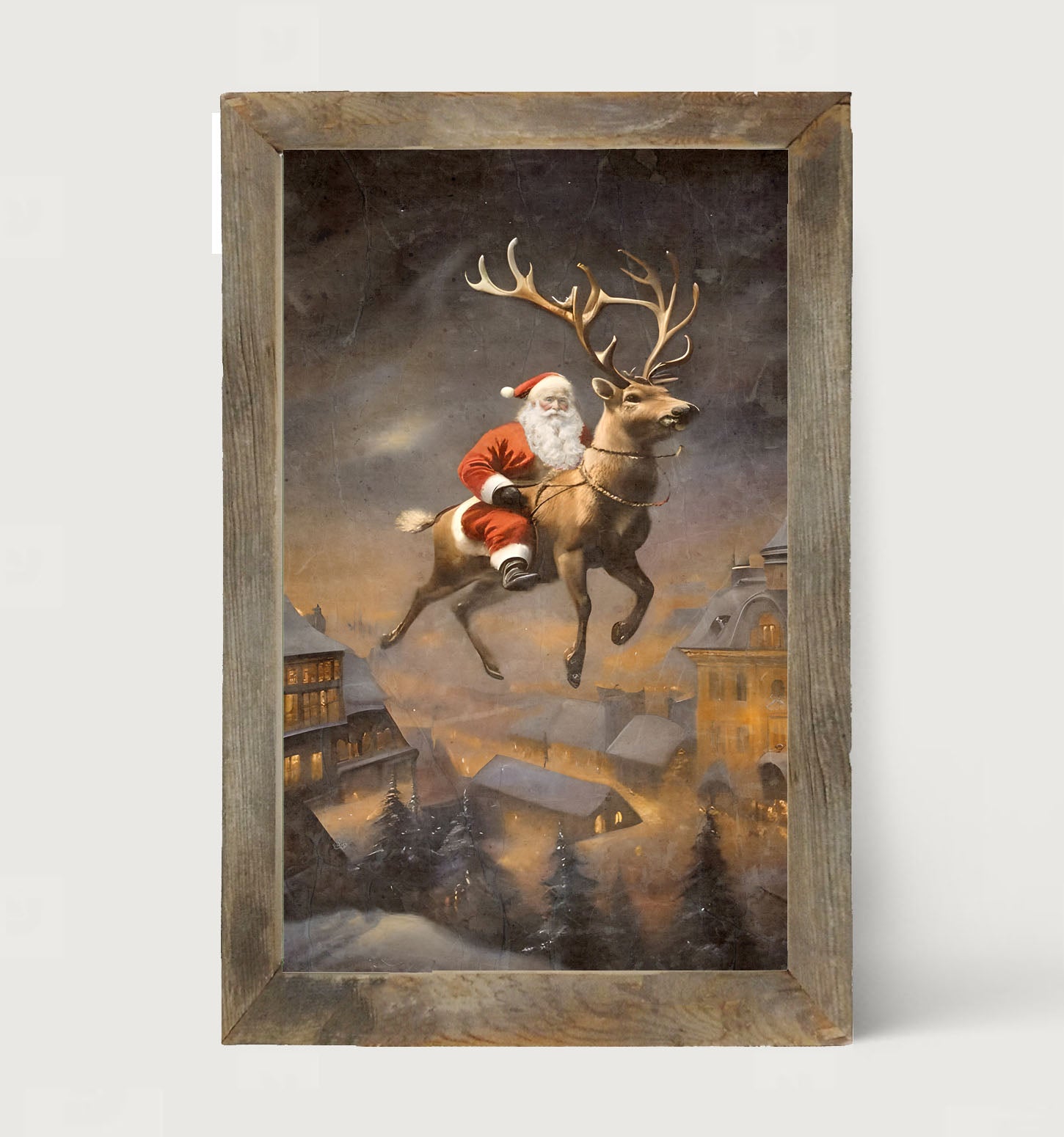 Santa on a Reindeer - Framed Art