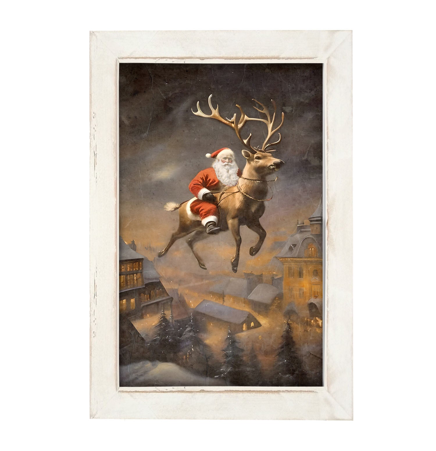 Santa on a Reindeer - Framed Art
