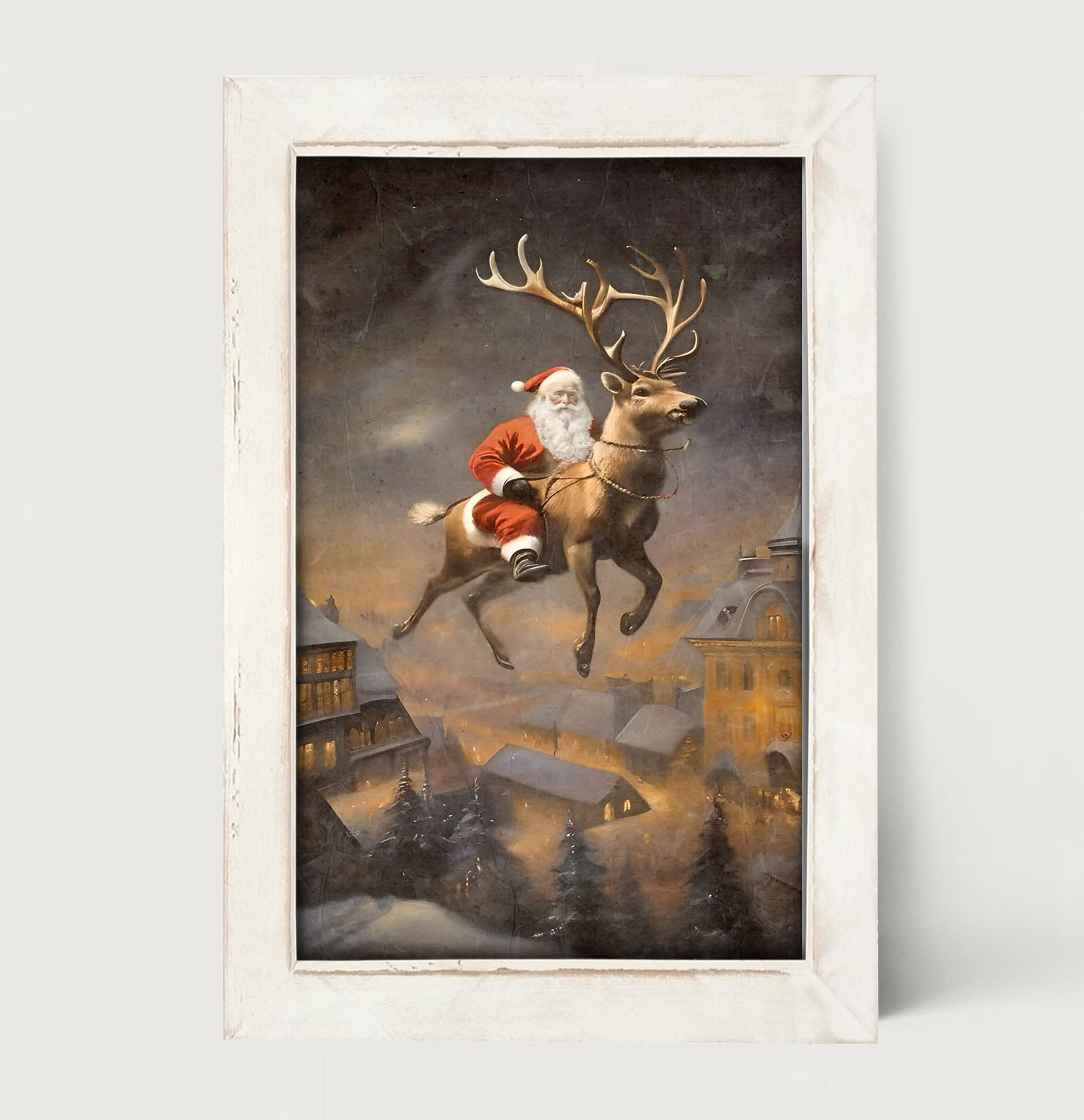 Santa on a Reindeer - Framed Art