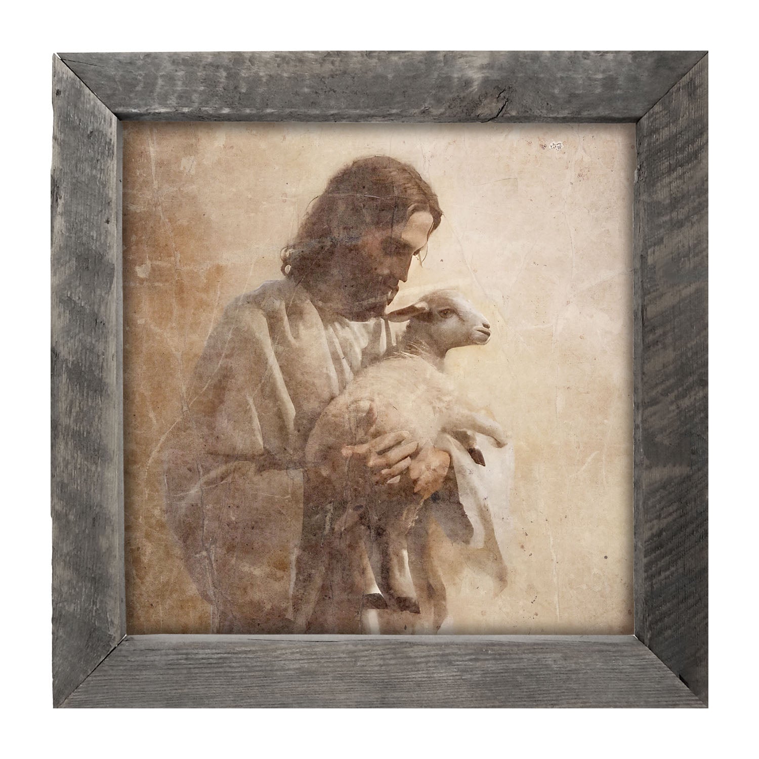 Jesus with a lamb - Framed Art