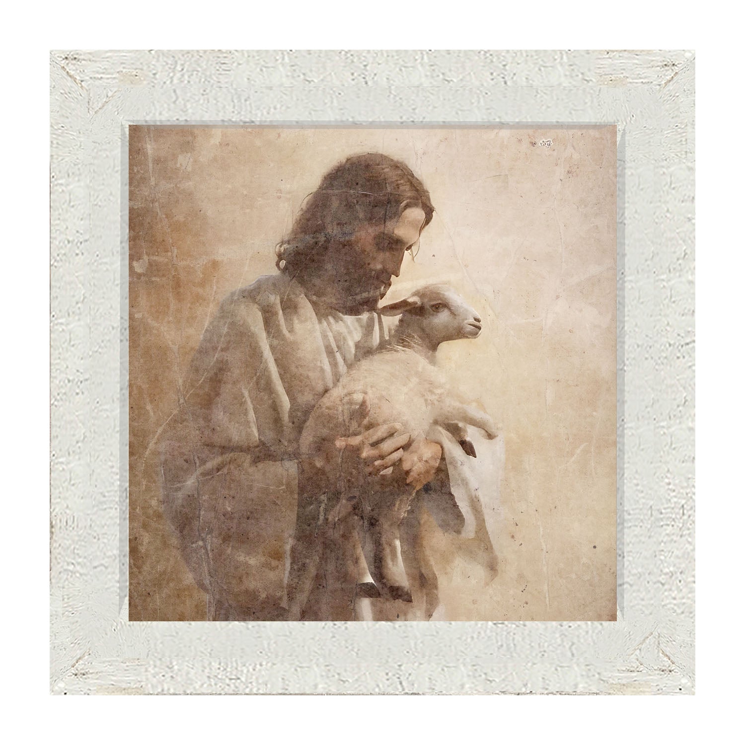 Jesus with a lamb - Framed Art
