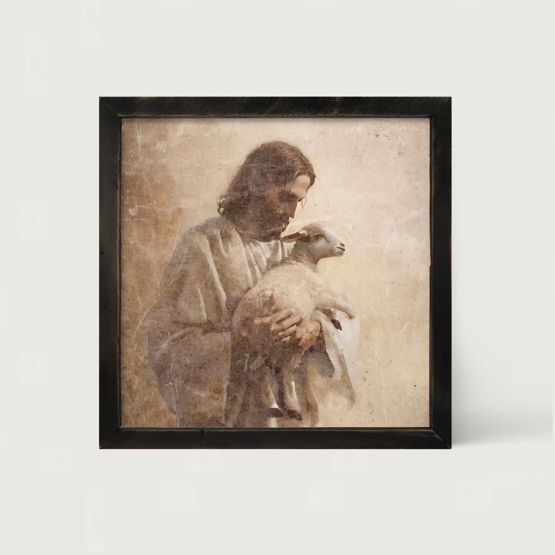 Jesus with a lamb - Framed Art