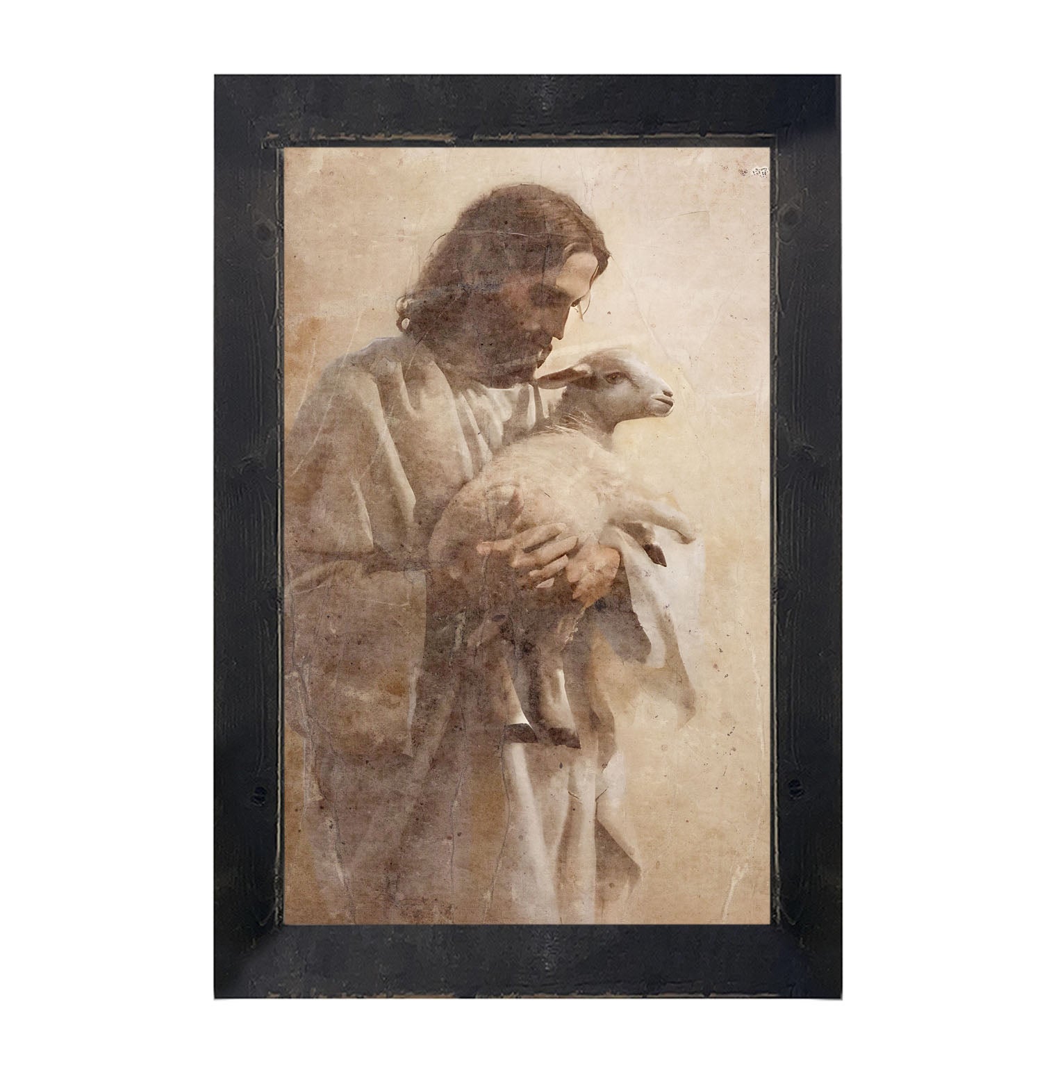 Jesus with a lamb - Framed Art