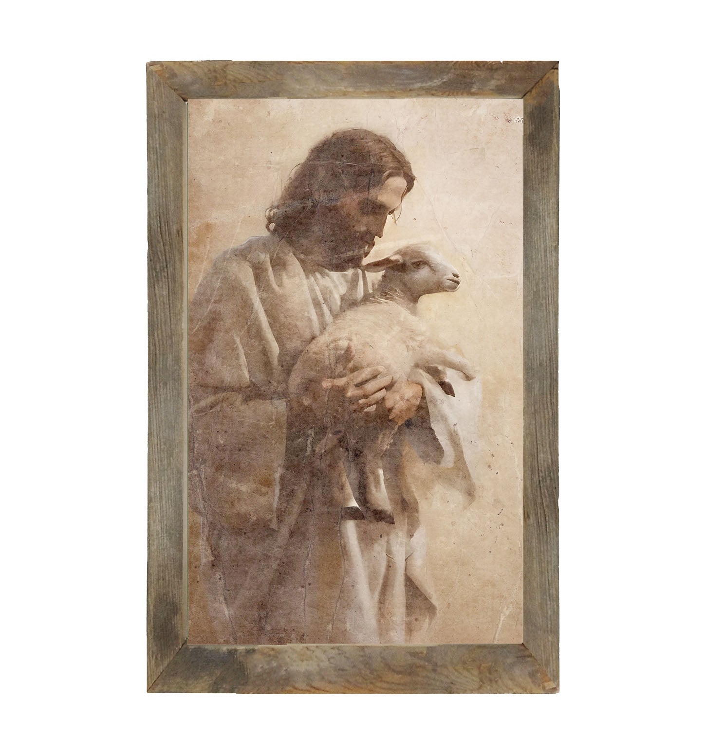 Jesus with a lamb - Framed Art