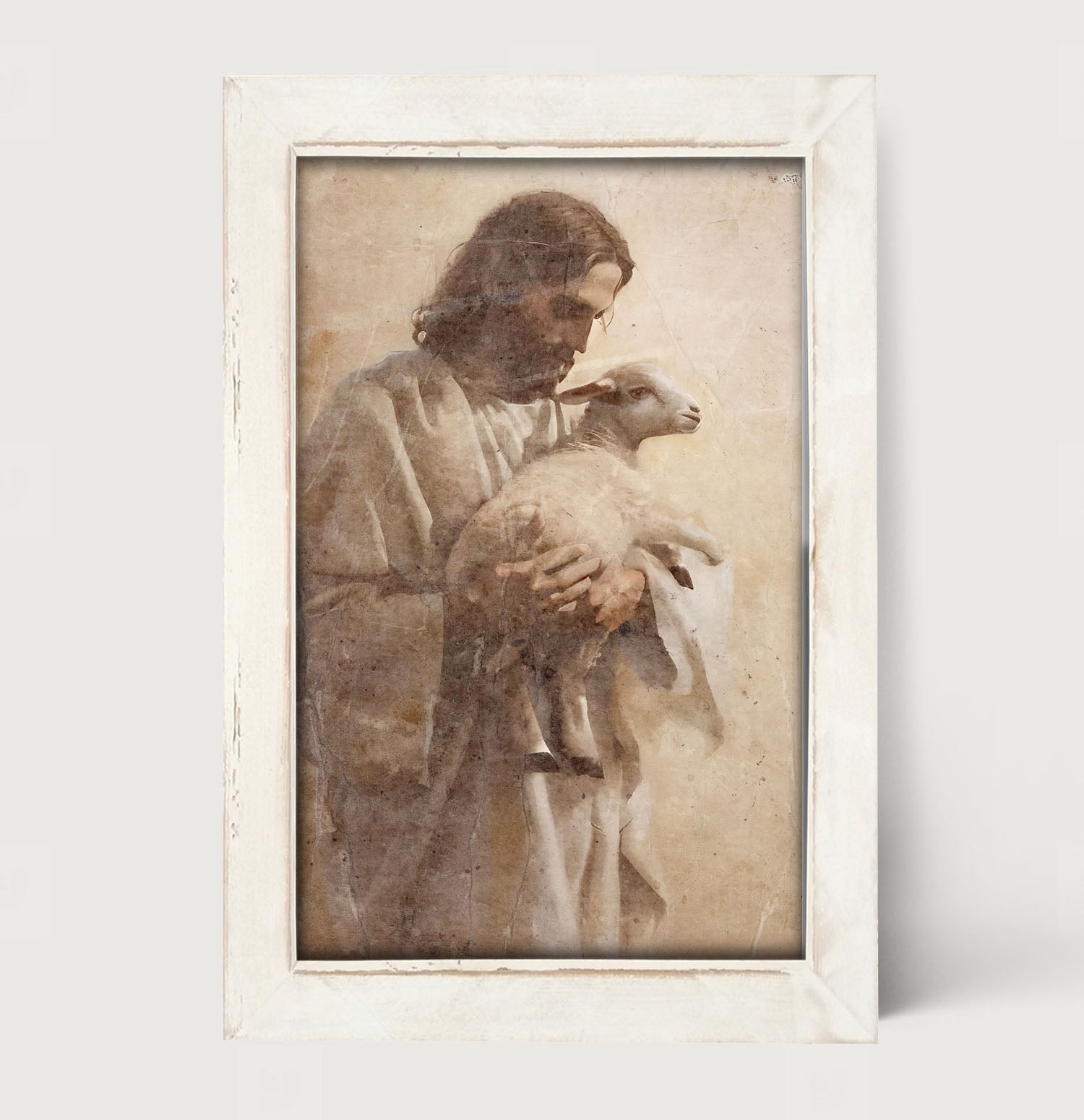 Jesus with a lamb - Framed Art