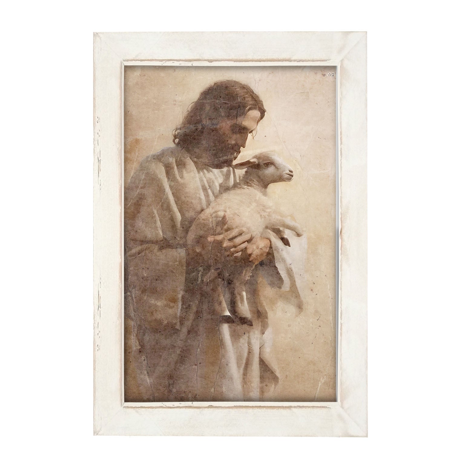 Jesus with a lamb - Framed Art